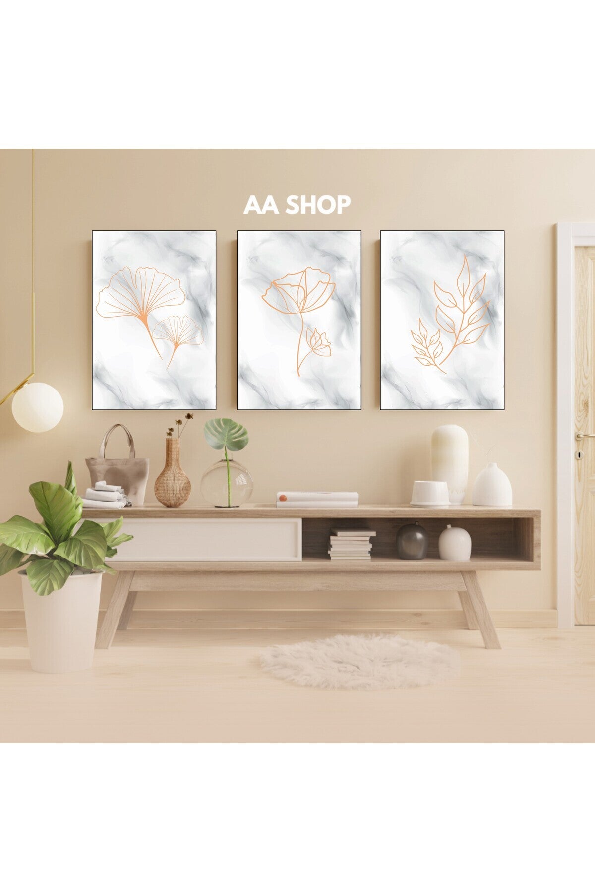 3 Parça Mermer Desenli Renkli Solmaz Kaliteli Baskı Çerçeve Görünümlü MDF Tablo Set 30