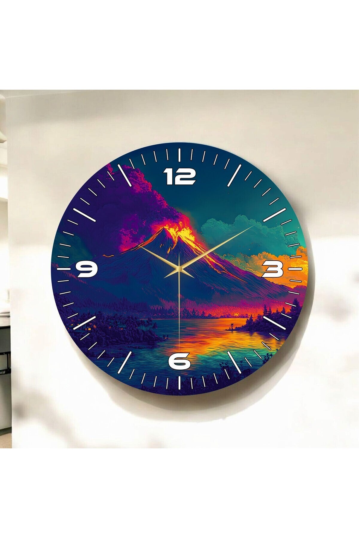Yanardağ Renkli Baskı Desenli Sayılı Hediyelik Ahşap Sessiz Tablo Duvar Saati
