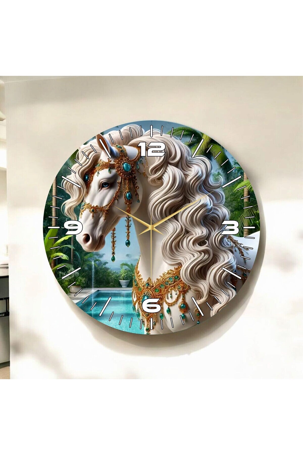 Renkli Baskı At Desenli Sayılı Hediyelik Ahşap Sessiz Tablo Duvar Saati