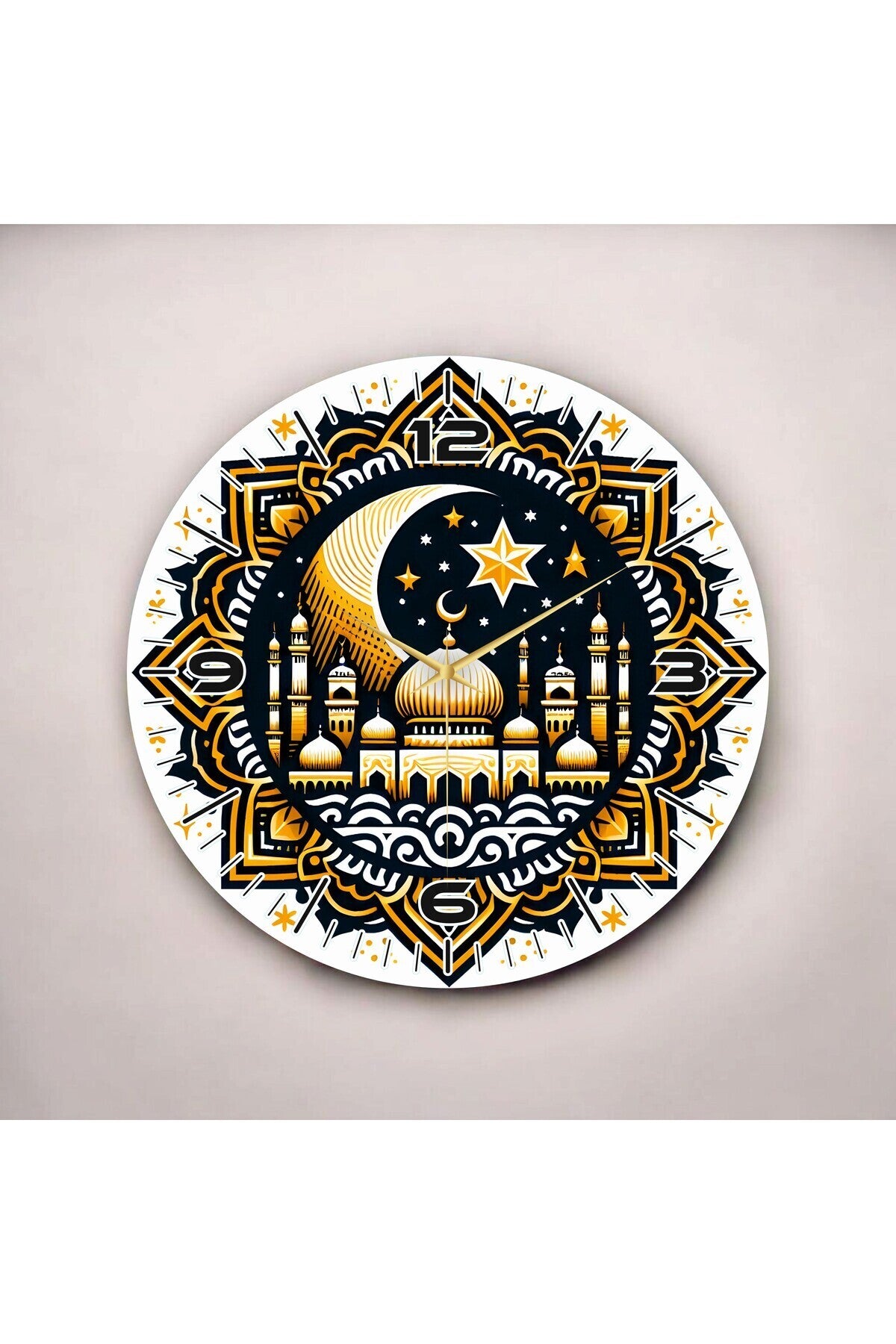 Renkli Baskı Dini Desenli Sayılı Hediyelik Ahşap Sessiz Tablo Duvar Saati