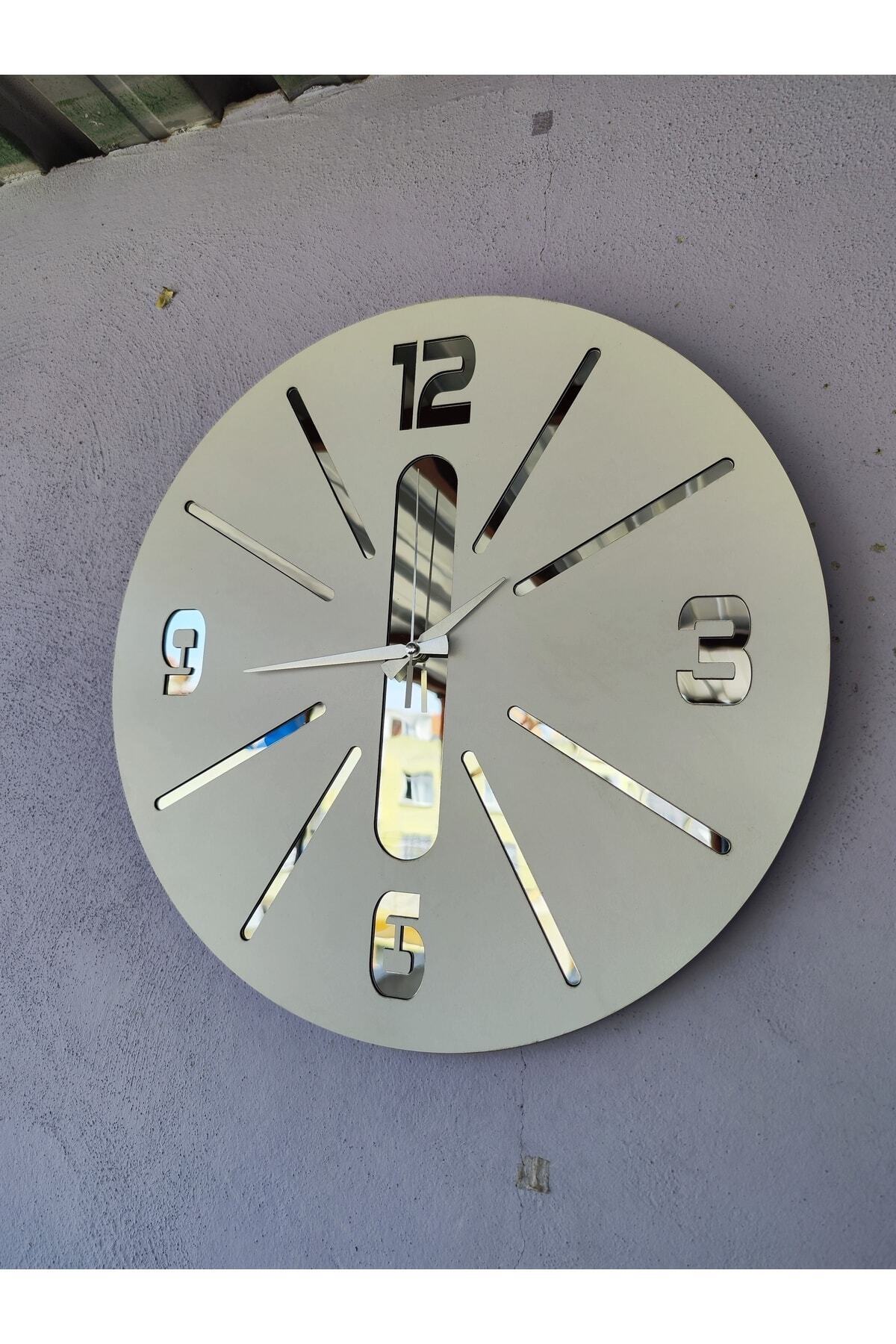 Beyaz Renk Hediyelik Ahşap Dekoratif Farklı Desenli Duvar Saati 50cm