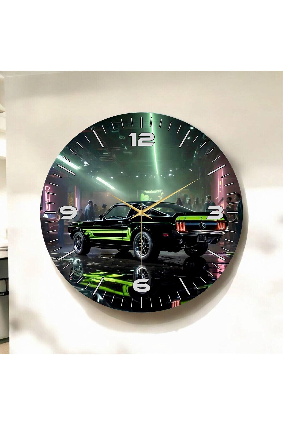Renkli Baskı Araba Desenli Sayılı Hediyelik Ahşap Sessiz Tablo Duvar Saati