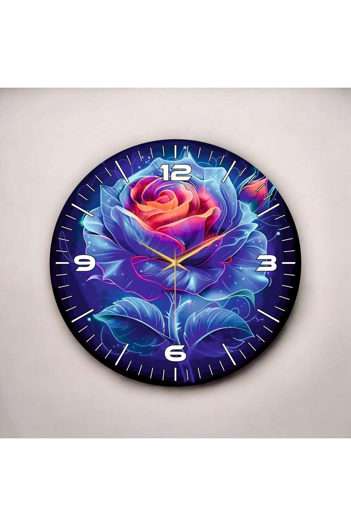 Çiçek Gül Renkli Baskı Desenli Sayılı Hediyelik Ahşap Sessiz Tablo Duvar Saati
