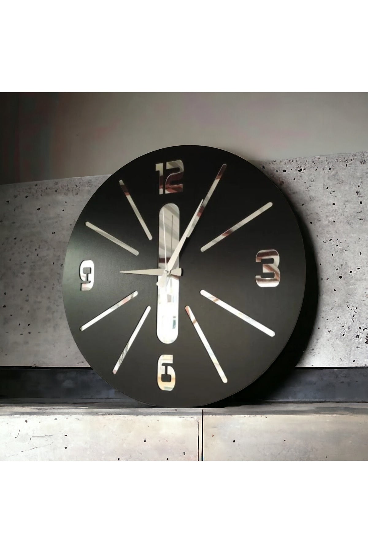 Siyah Renk Hediyelik Ahşap Aynalı Dekoratif Farklı Desenli Duvar Saati 50cm