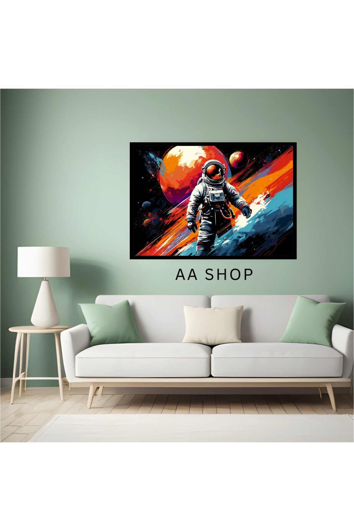 Uzay Astronot Büyük Boy Renkli Solmaz Kaliteli Baskı Çerçeve Görünümlü MDF Tablo 70x50cm 142