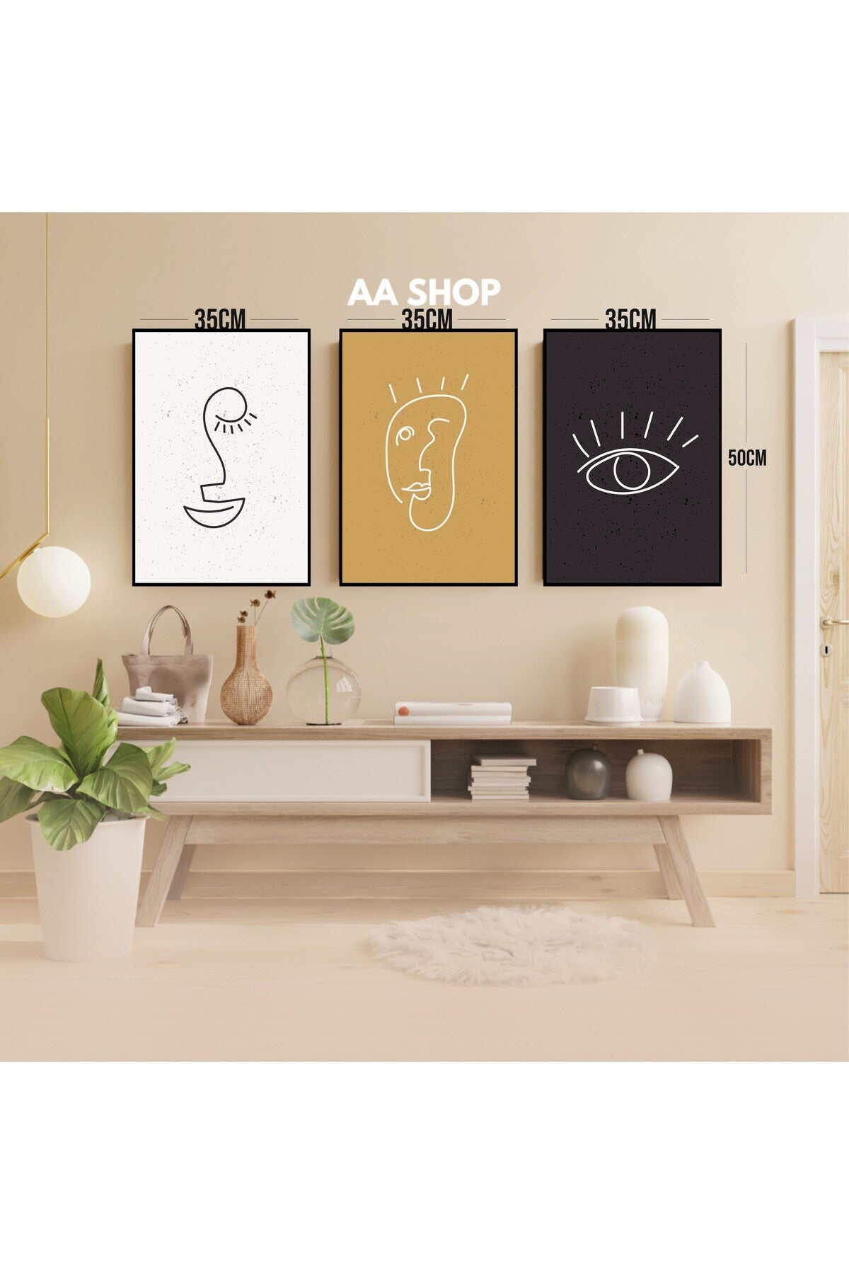 3 Parça Göz Yüz Renkli Solmaz Kaliteli Baskı Çerçeve Görünümlü MDF Tablo Set 98