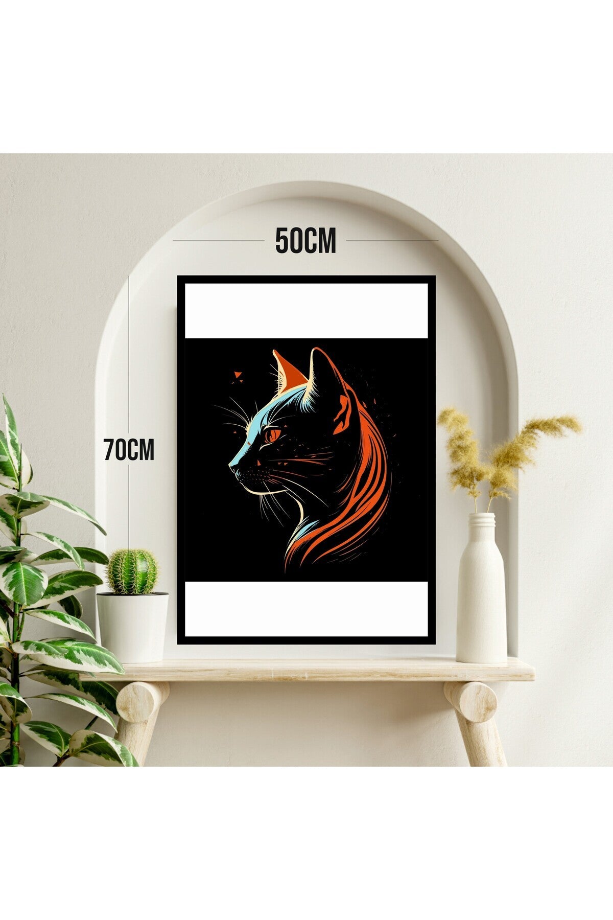 Kedi Hayvan Büyük Boy Renkli Solmaz Kaliteli Baskı Çerçeve Görünümlü MDF Tablo 70x50cm 178