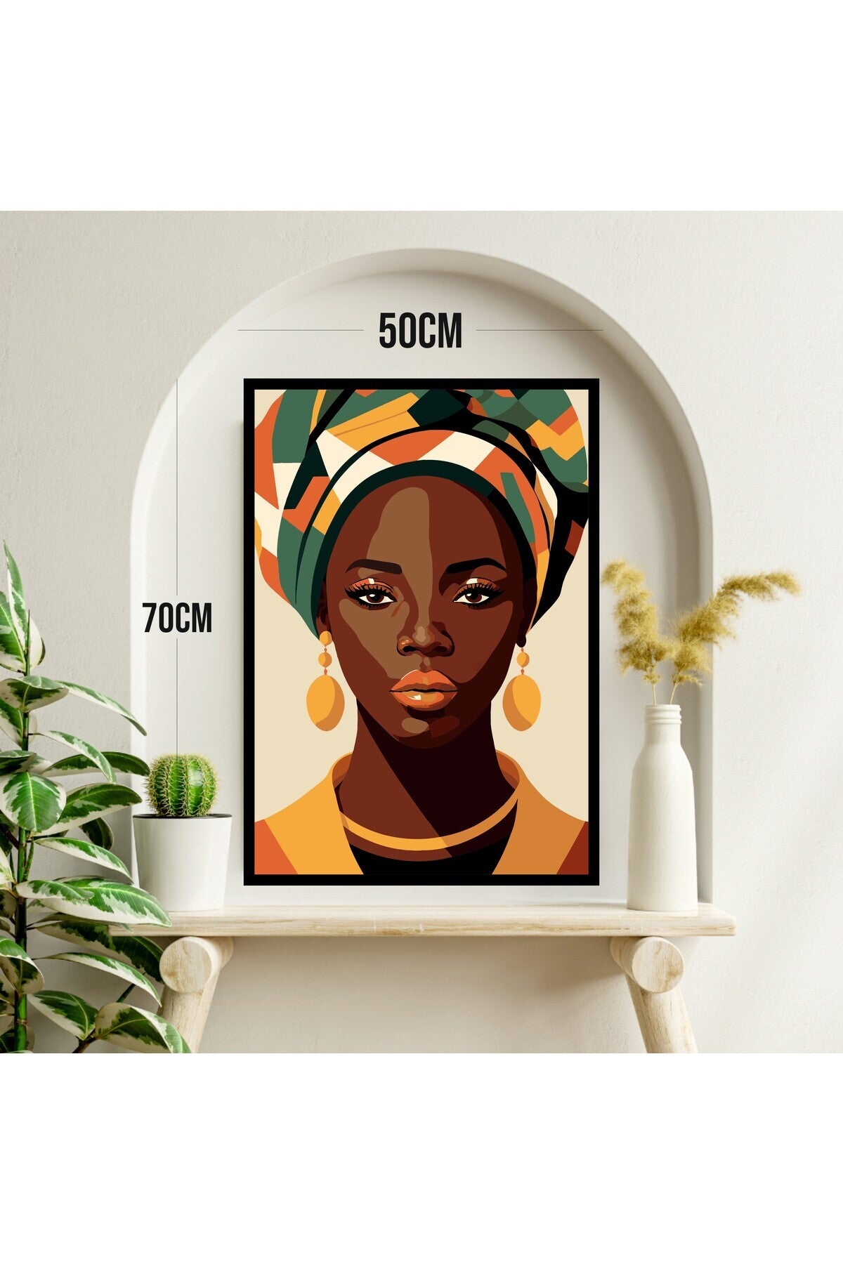 Afrika Kadın Büyük Boy Renkli Solmaz Kaliteli Baskı Çerçeve Görünümlü MDF Tablo 70x50cm 10