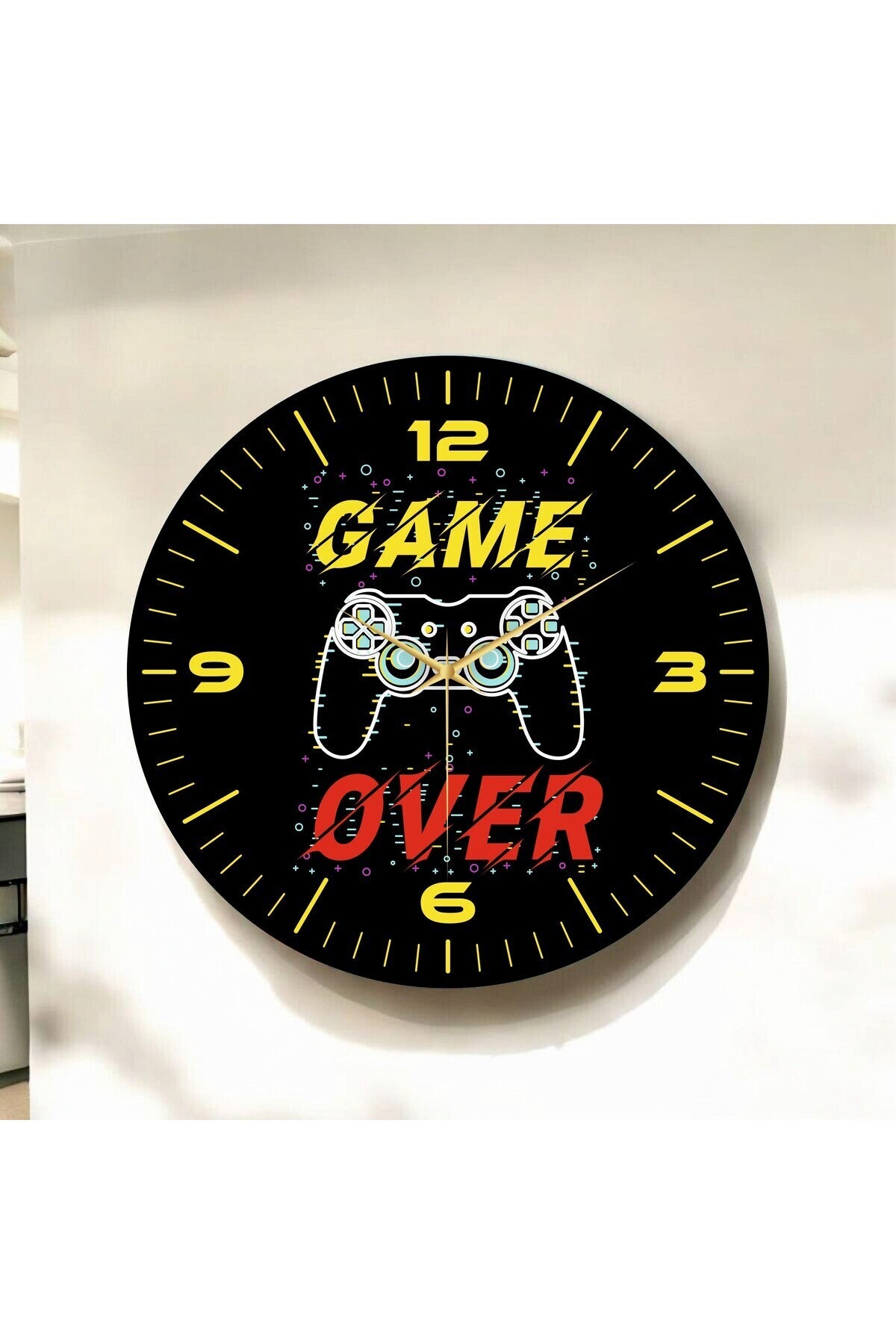 Gamer Oyuncu Renkli Baskı Desenli Sayılı Hediyelik Ahşap Sessiz Tablo Duvar Saati