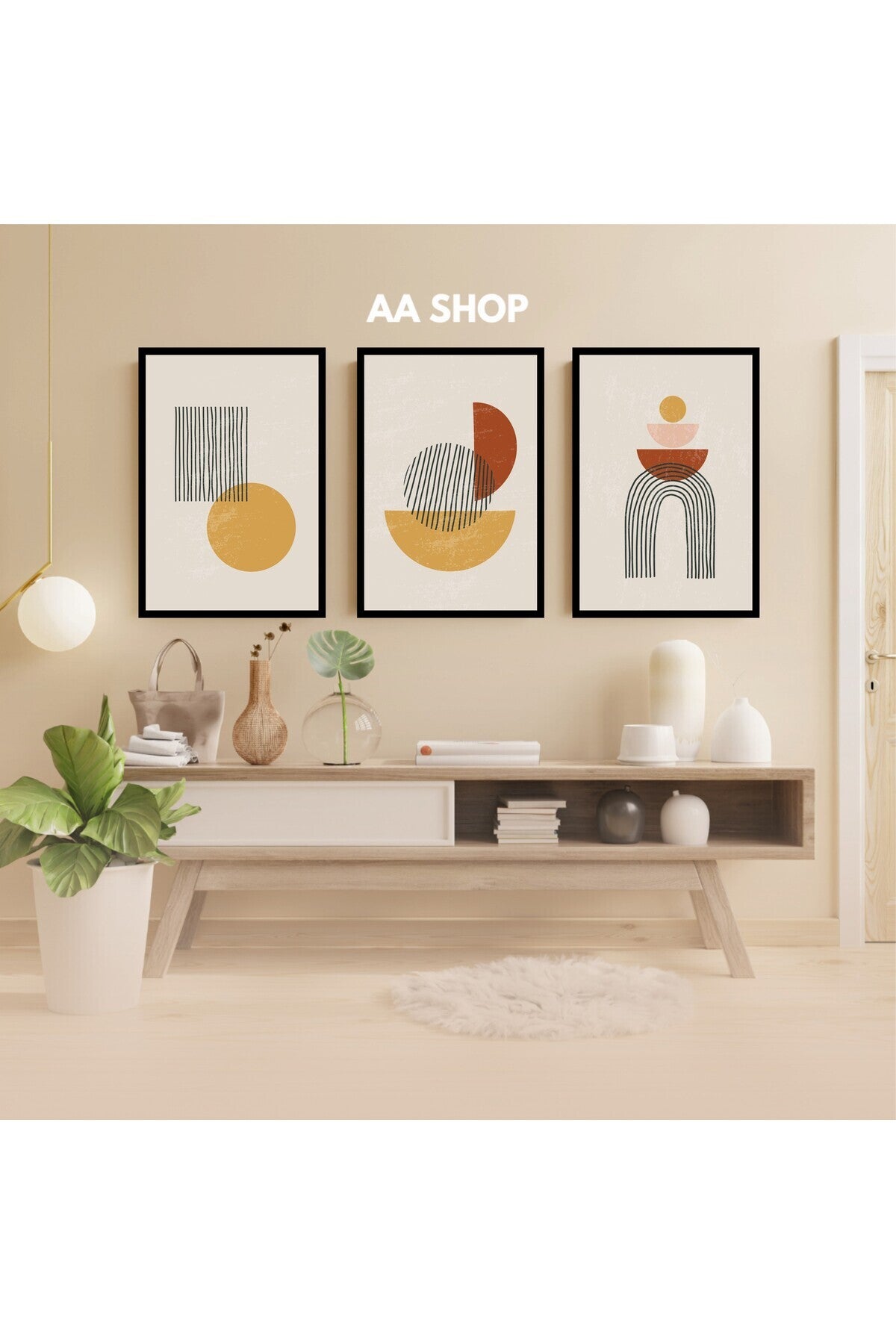 3 Parça Geometrik Renkli Solmaz Kaliteli Baskı Çerçeve Görünümlü MDF Tablo Set 9