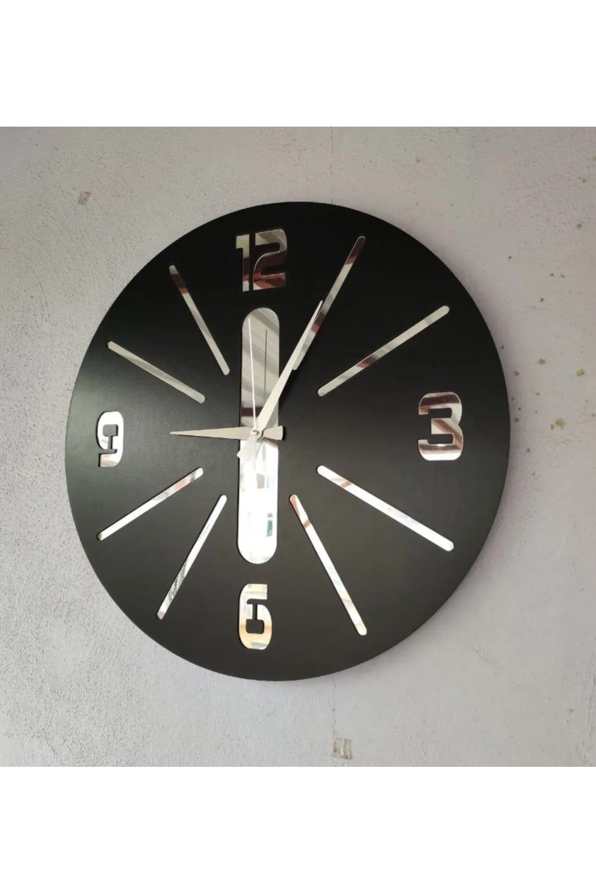 Siyah Renk Hediyelik Ahşap Aynalı Dekoratif Farklı Desenli Duvar Saati 50cm