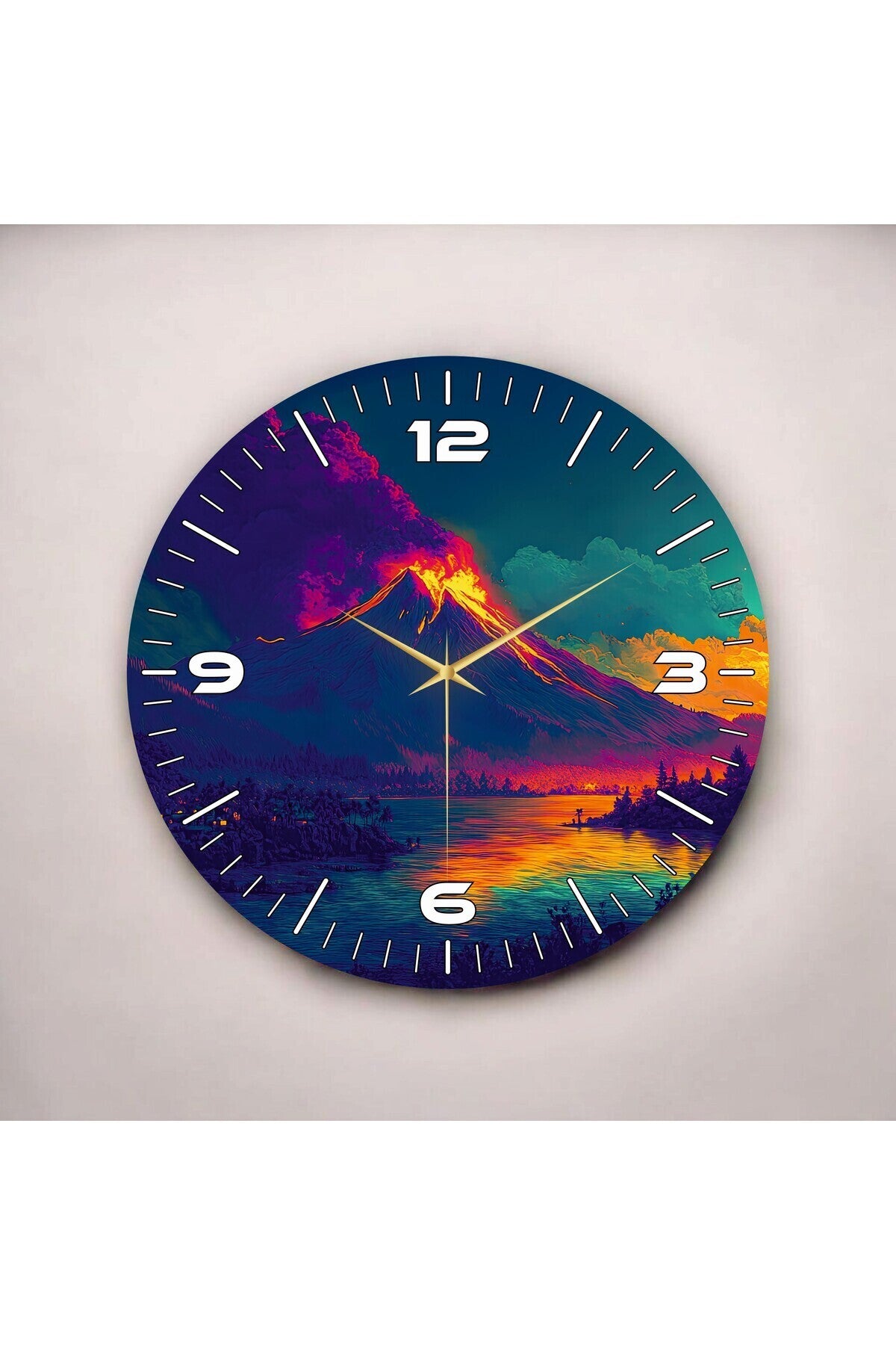 Yanardağ Renkli Baskı Desenli Sayılı Hediyelik Ahşap Sessiz Tablo Duvar Saati