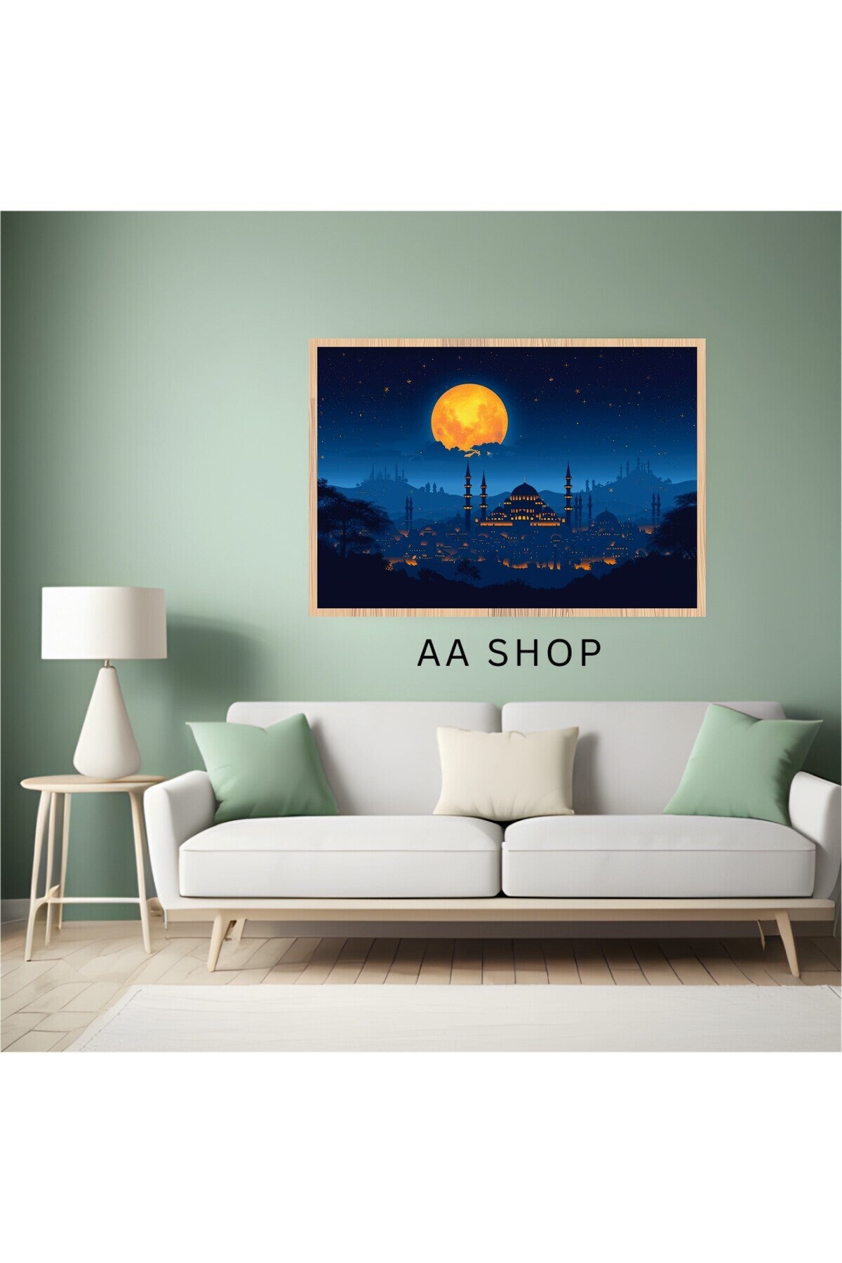 Camii Manzara Büyük Boy Renkli Solmaz Kaliteli Baskı Çerçeve Görünümlü MDF Tablo 70x50cm 135