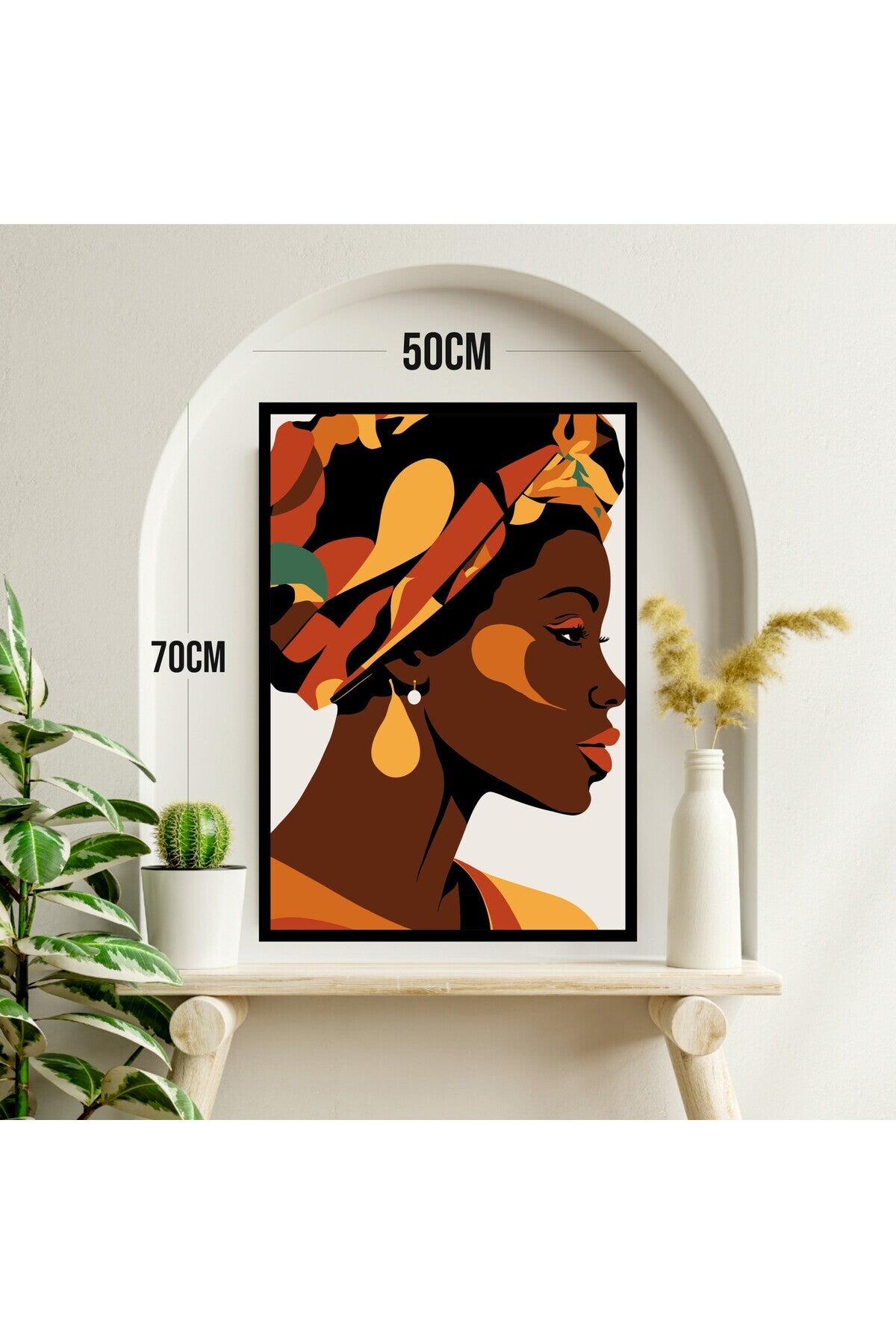 Afrika Kadın Büyük Boy Renkli Solmaz Kaliteli Baskı Çerçeve Görünümlü MDF Tablo 70x50cm 09