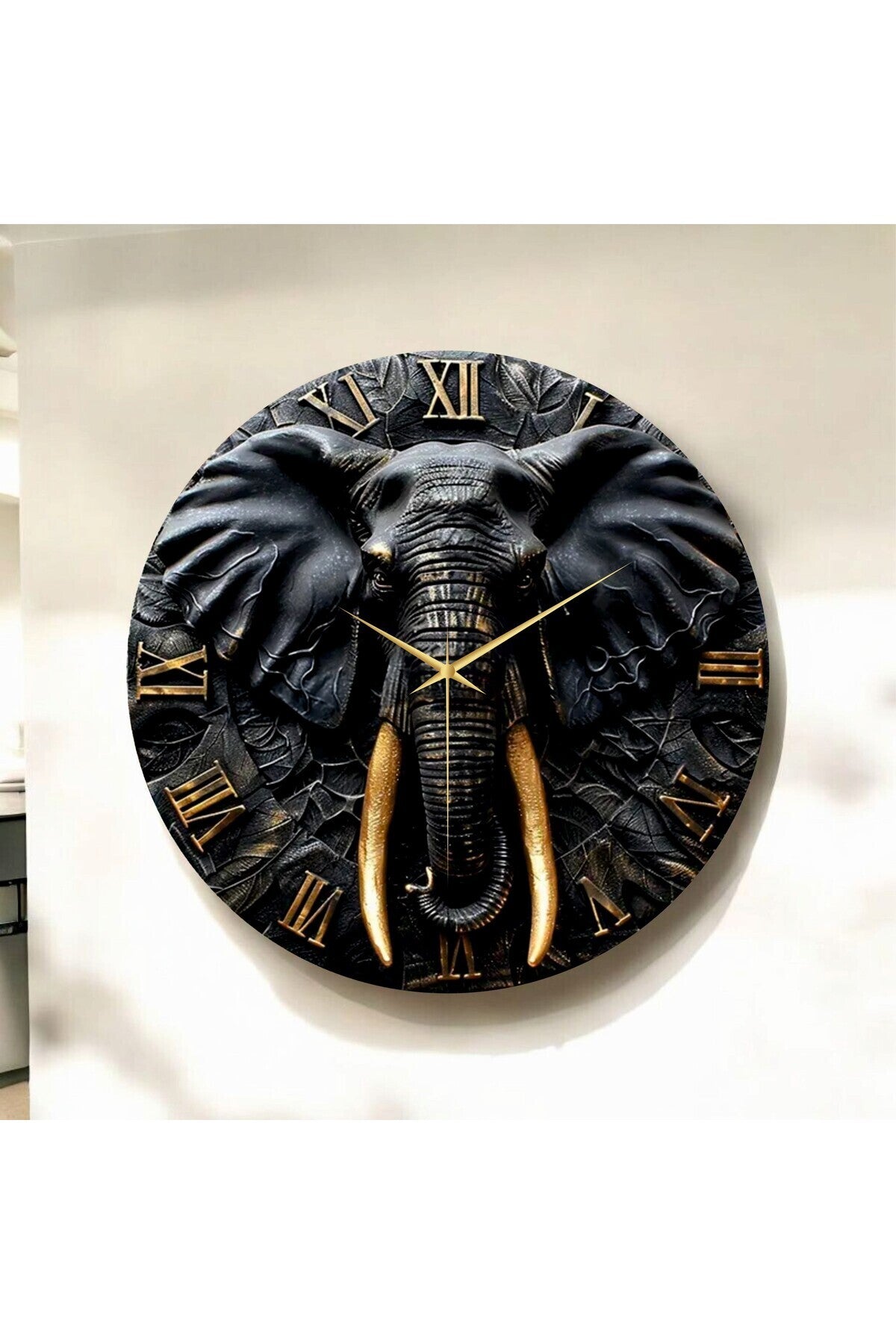 Kabartma Görünümlü Renkli Baskı Fil Hayvan Desenli Sayılı Hediyelik Ahşap Sessiz Duvar Saati