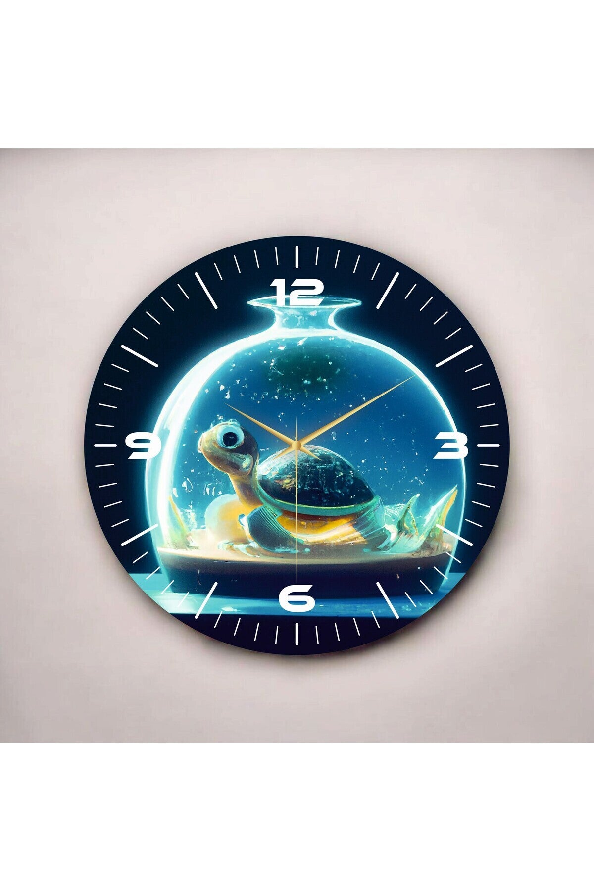Renkli Baskı Kaplumbağa Desenli Sayılı Hediyelik Ahşap Sessiz Tablo Duvar Saati