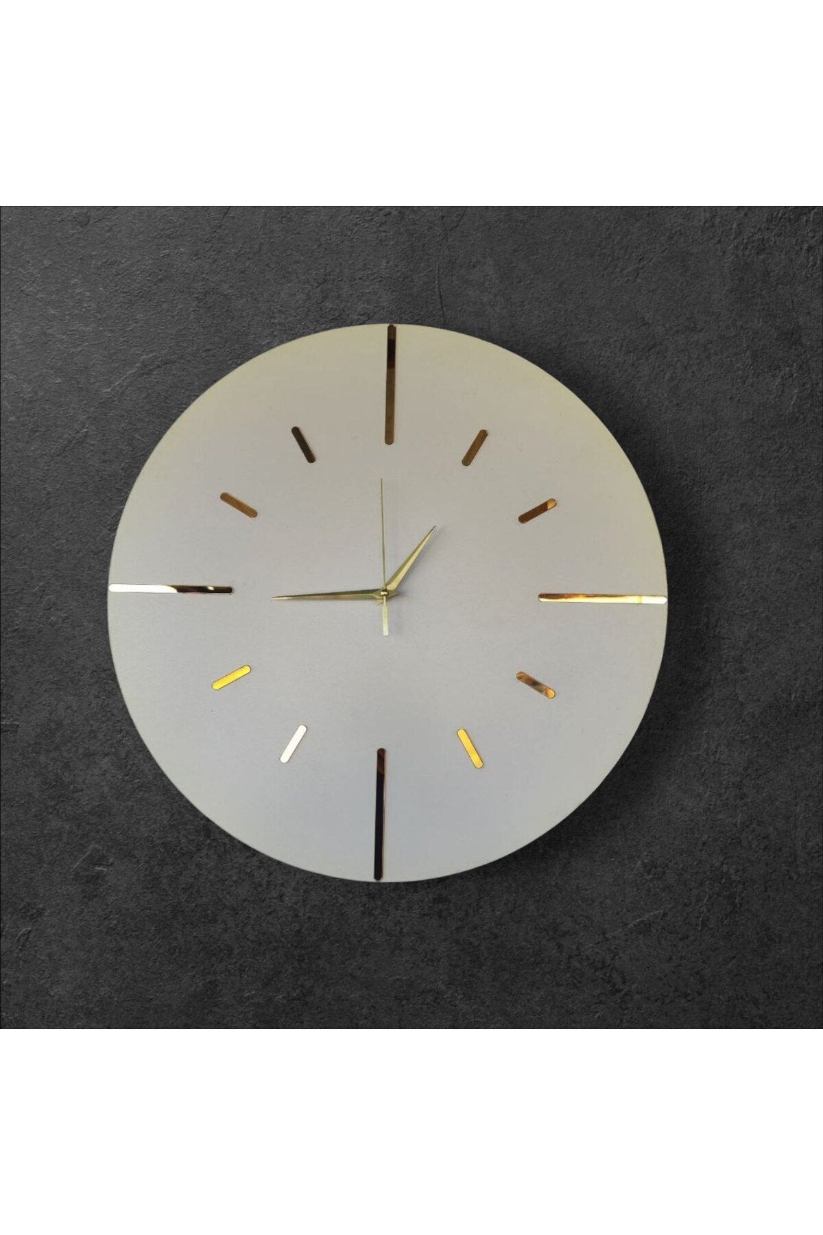 Beyaz Renk Gold Aynalı Sade Sessiz Hediyelik Ahşap Dekoratif Ev Ofis Duvar Saati 50cm