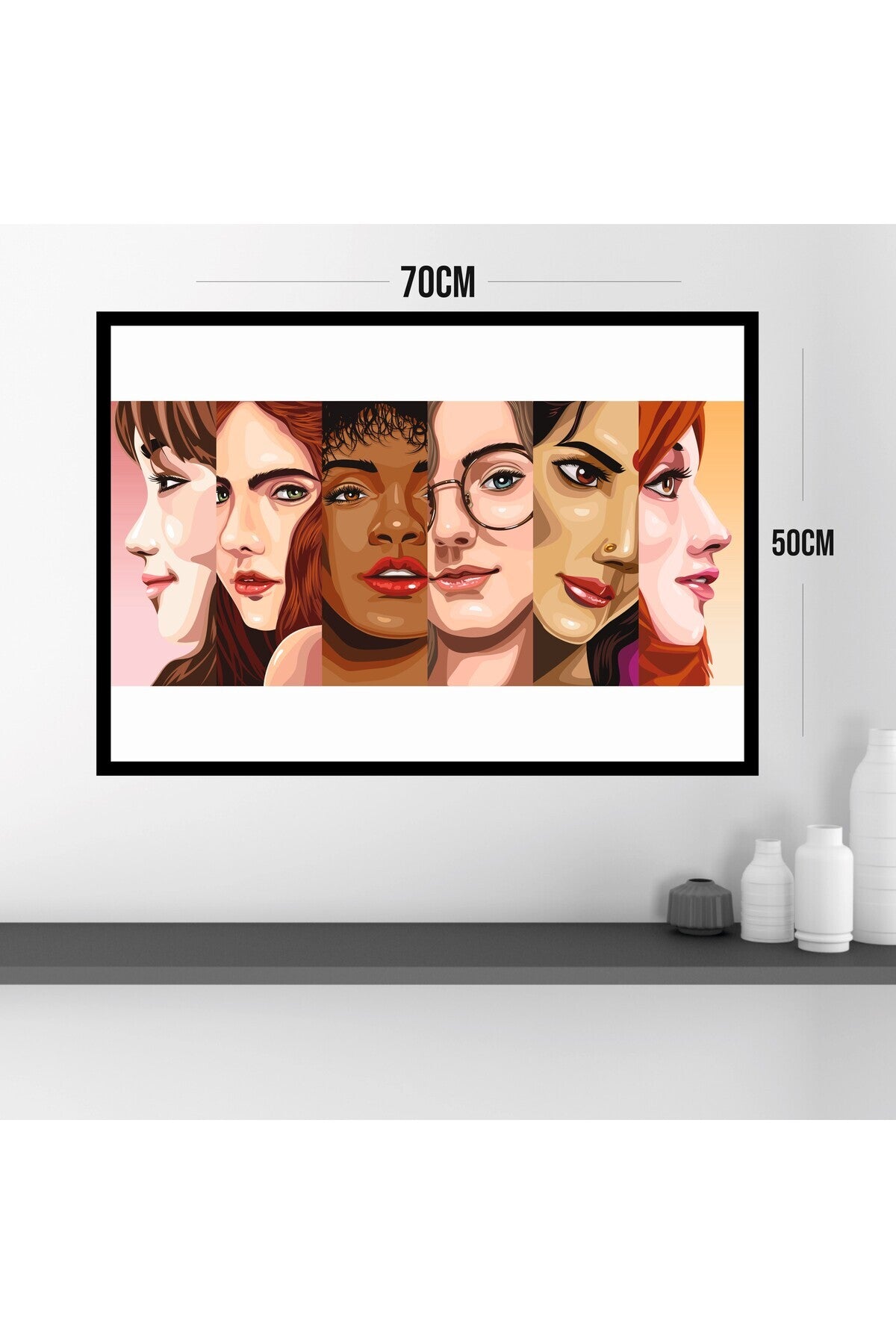 Kadın Büyük Boy Renkli Solmaz Kaliteli Baskı Çerçeve Görünümlü MDF Tablo 70x50cm 19