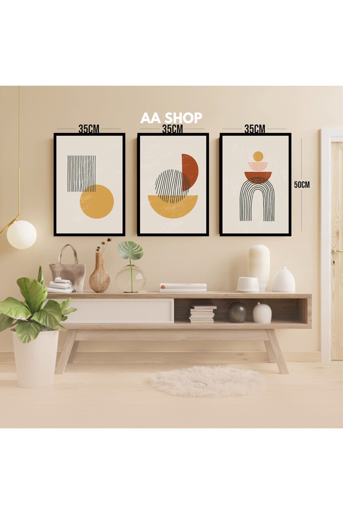 3 Parça Geometrik Renkli Solmaz Kaliteli Baskı Çerçeve Görünümlü MDF Tablo Set 9