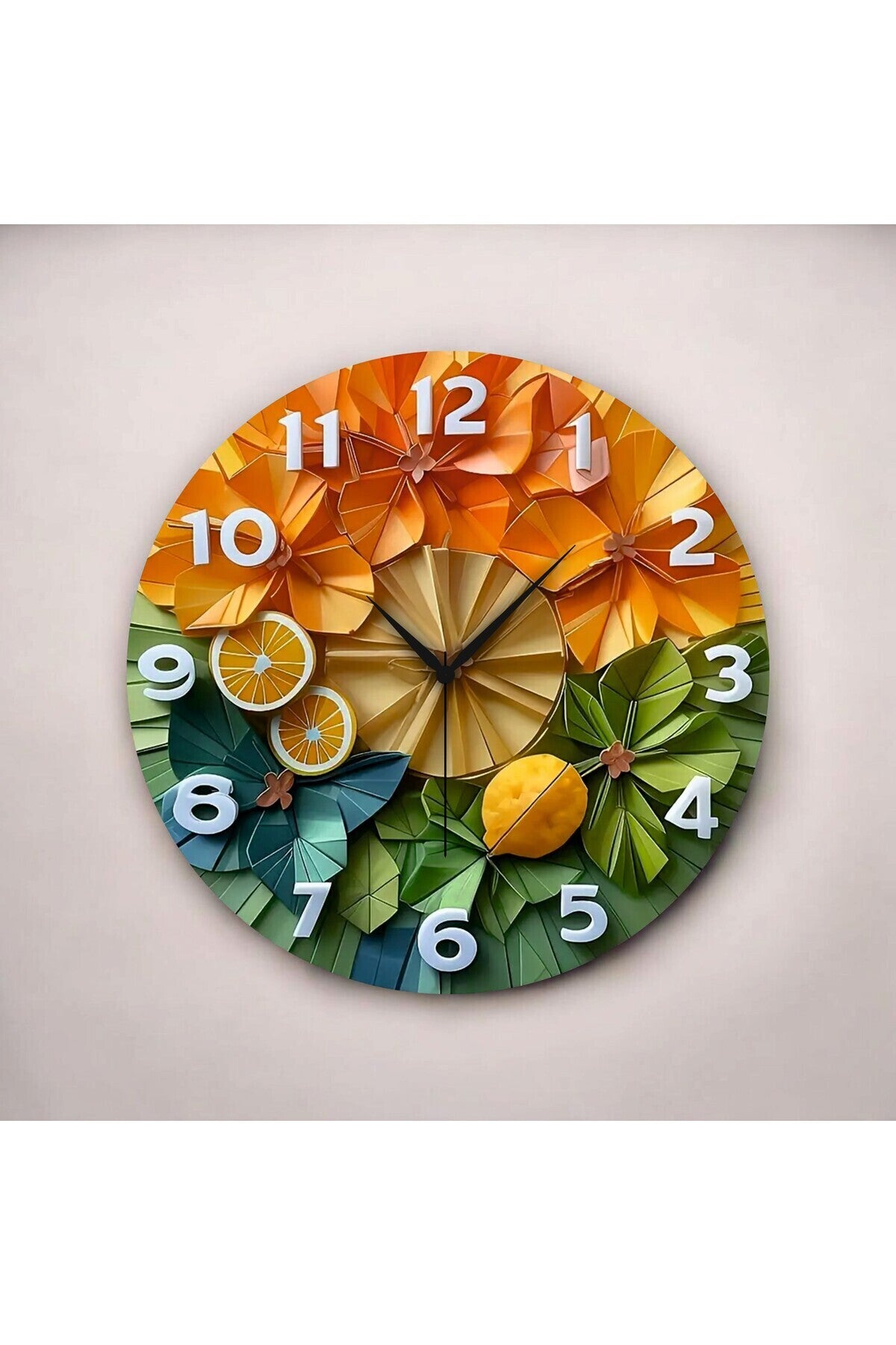 Renkli Baskı Meyve Sebze Desenli Sayılı Hediyelik Ahşap Sessiz Tablo Duvar Saati