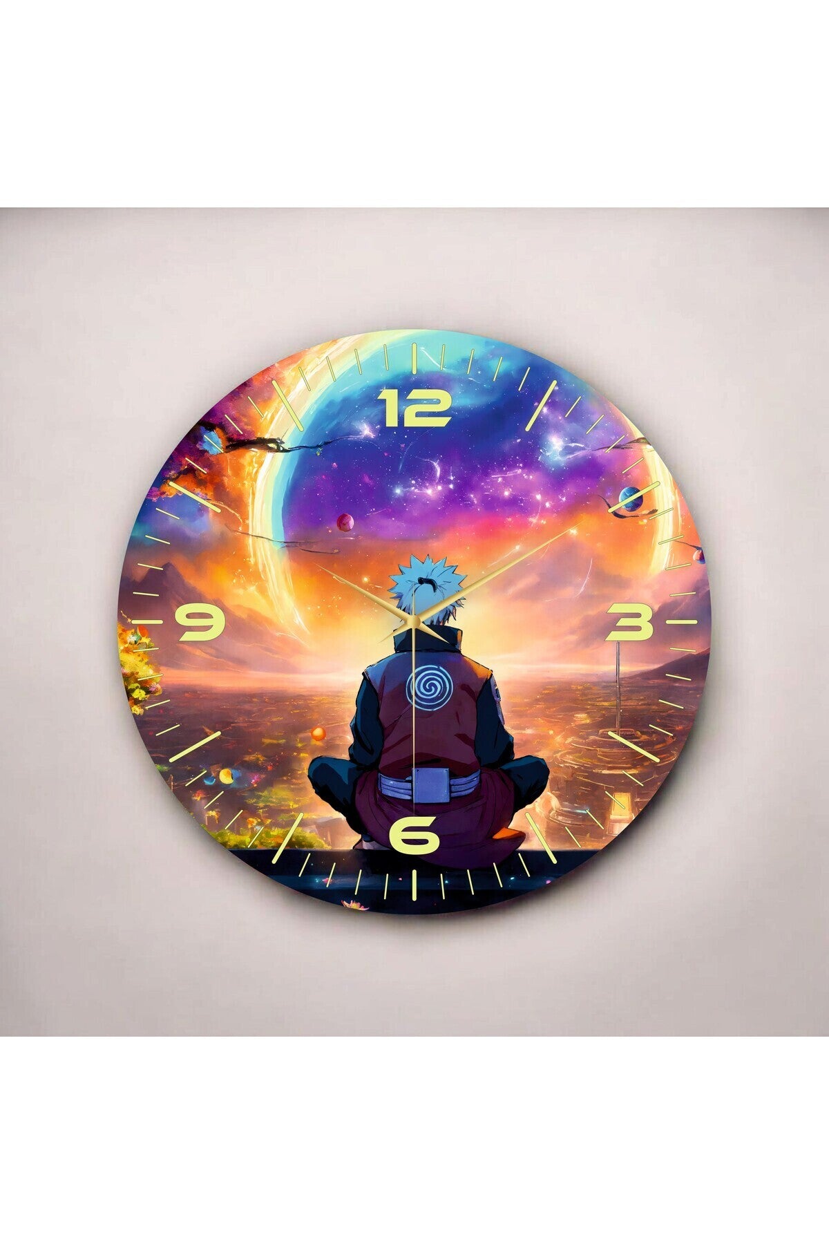Renkli Baskı Desenli Sayılı Hediyelik Ahşap Sessiz Tablo Duvar Saati