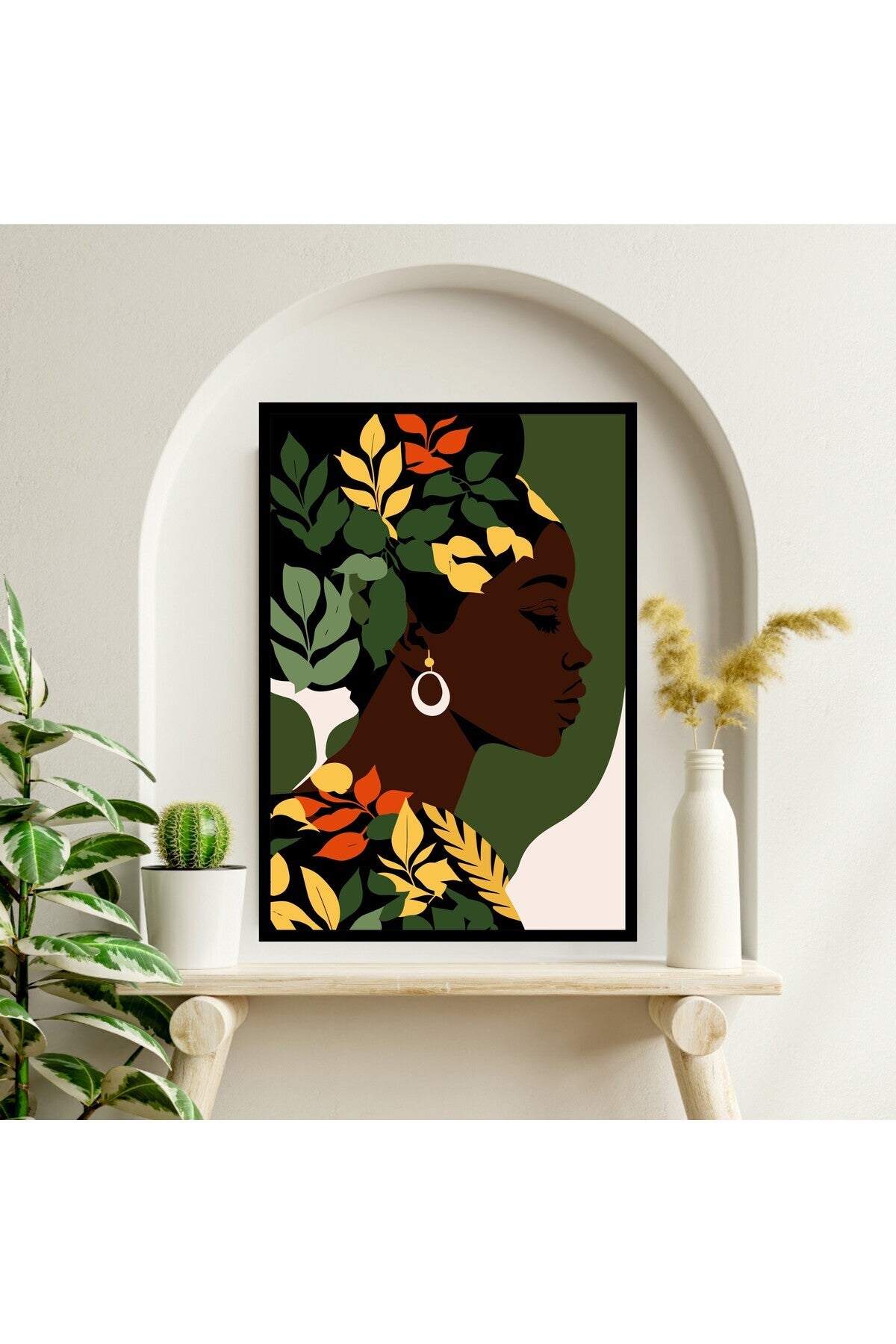 Afrika Kadın Büyük Boy Renkli Solmaz Kaliteli Baskı Çerçeve Görünümlü MDF Tablo 70x50cm 11