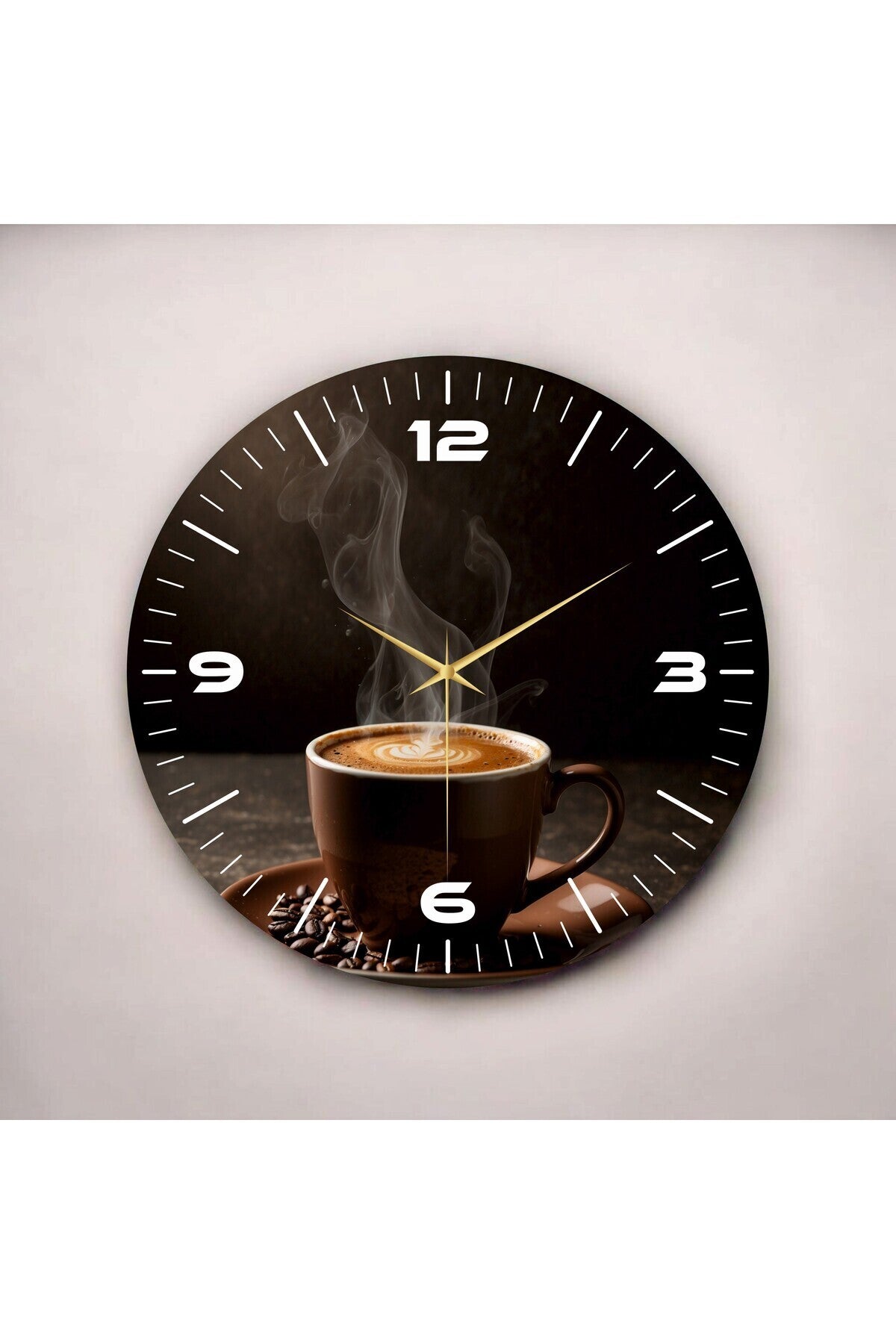 Renkli Baskı Kahve Desenli Sayılı Hediyelik Ahşap Sessiz Tablo Duvar Saati