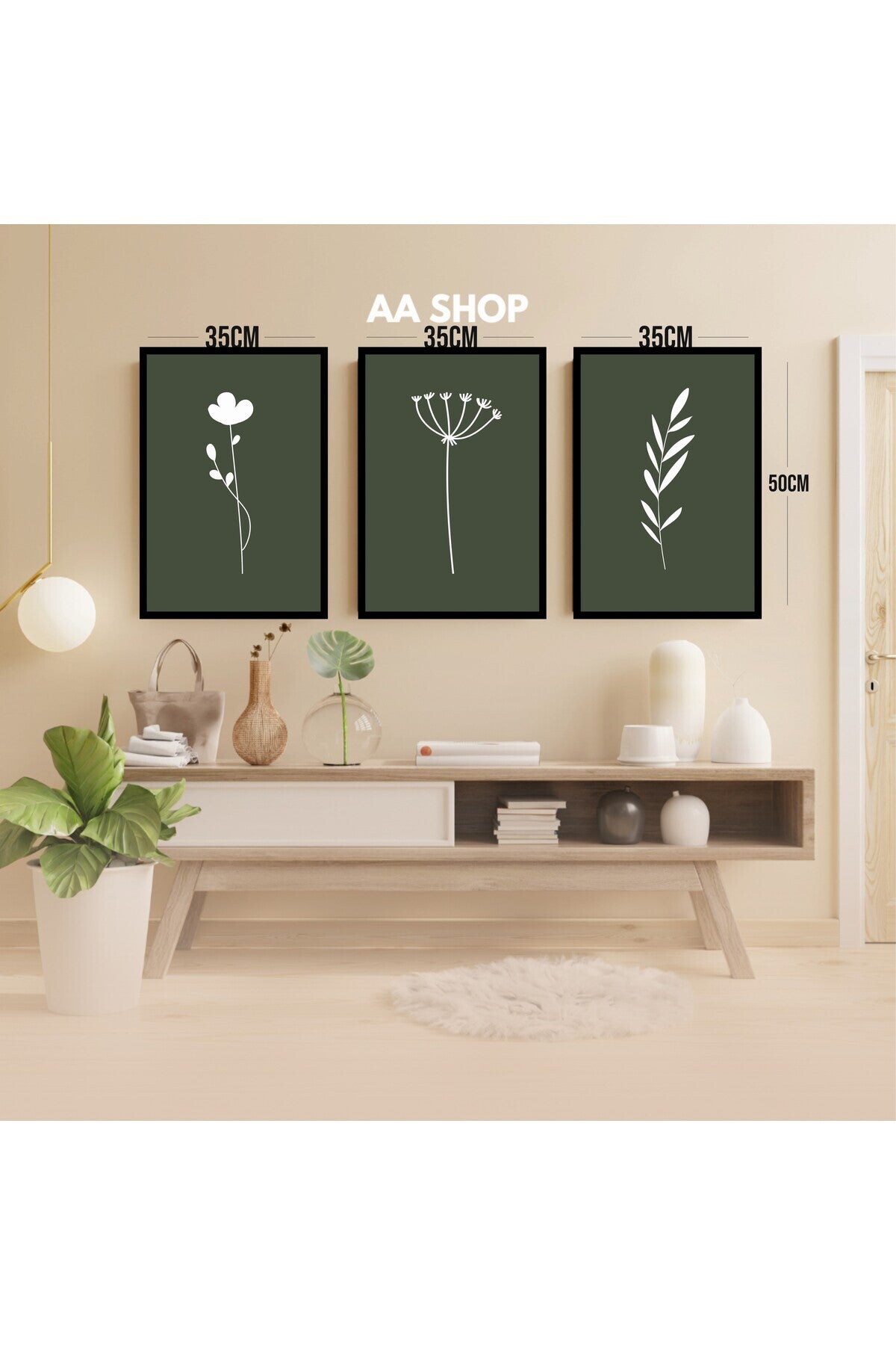 3 Parça Çiçek Yaprak Renkli Solmaz Kaliteli Baskı Çerçeve Görünümlü MDF Tablo Set 90