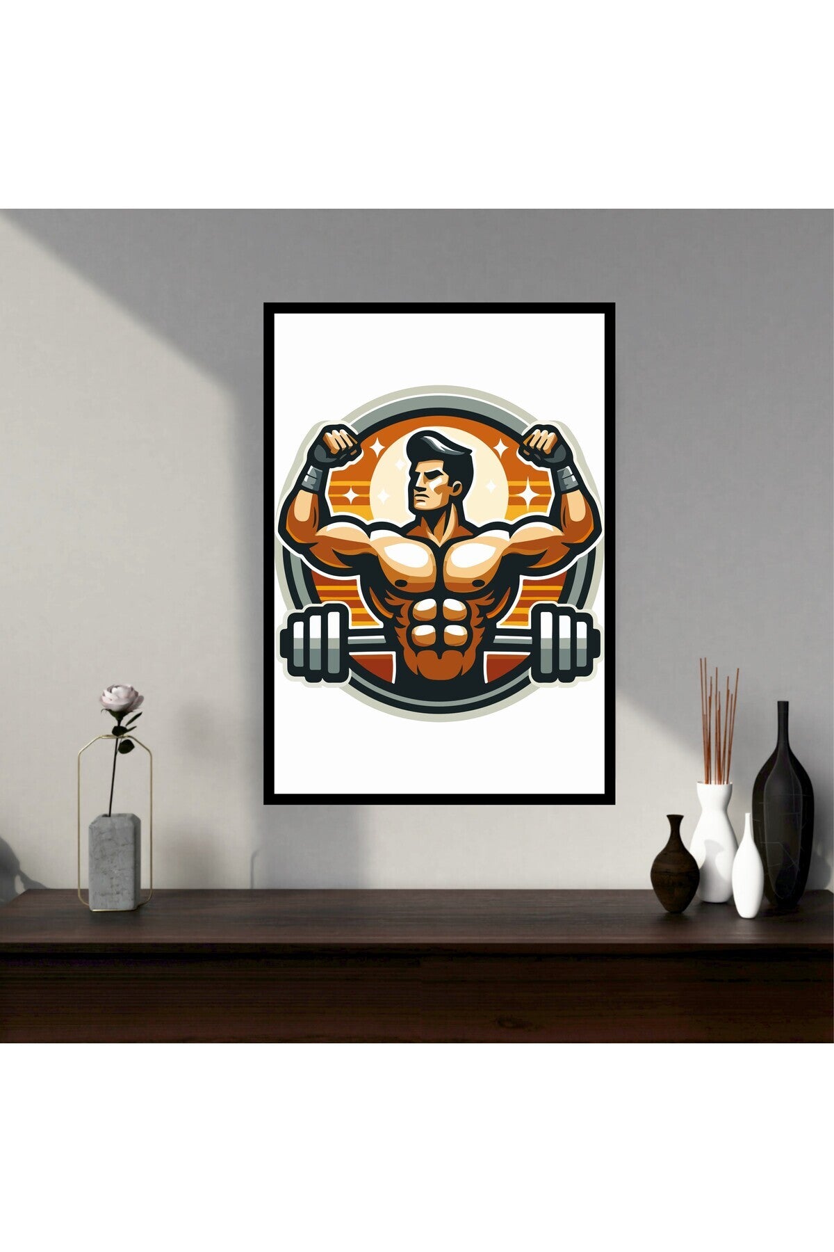 Fitness Spor Büyük Boy Renkli Solmaz Kaliteli Baskı Çerçeve Görünümlü MDF Tablo 70x50cm 117