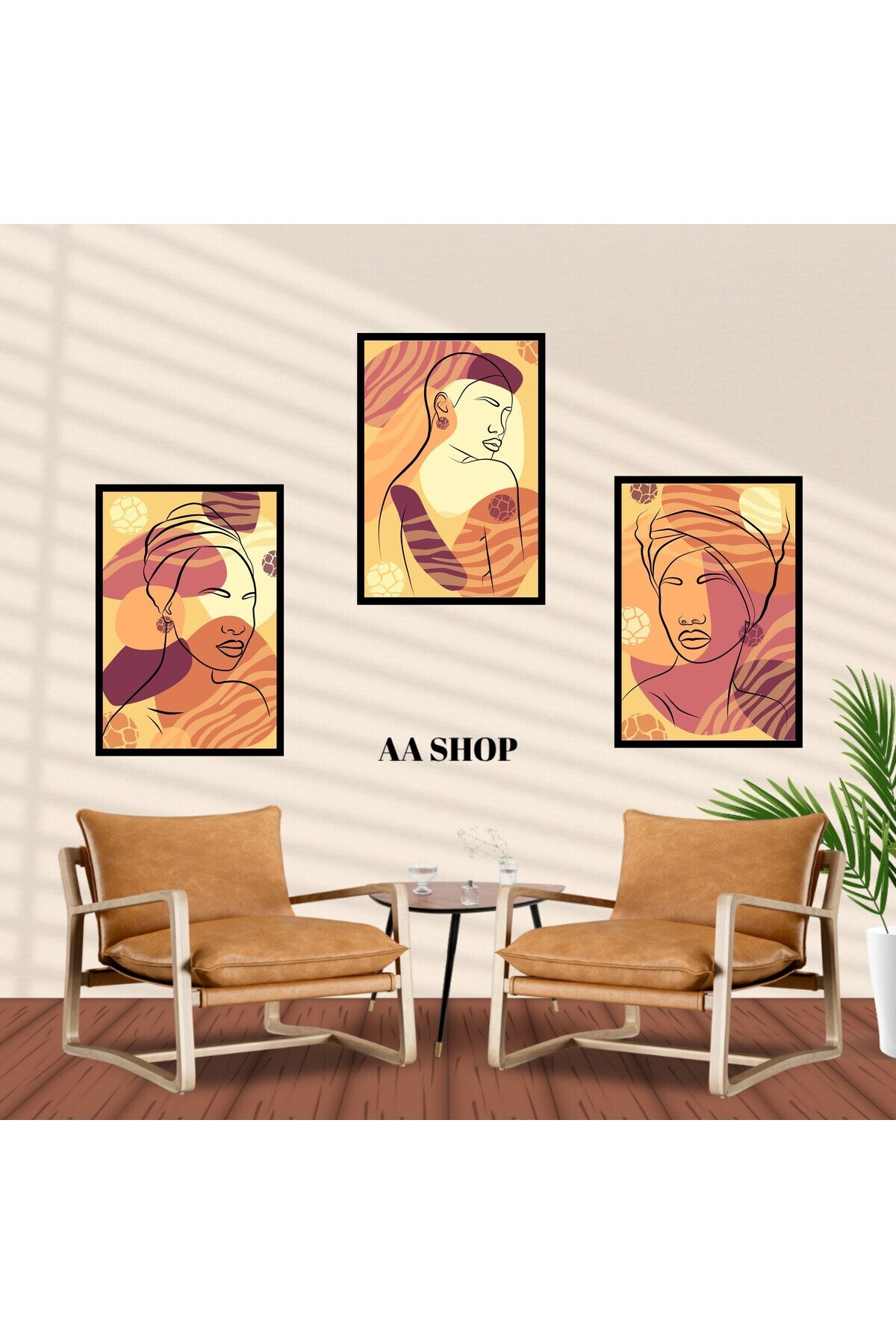 3 Parça Kadın Çiçek Renkli Solmaz Kaliteli Baskı Çerçeve Görünümlü MDF Tablo Set 45