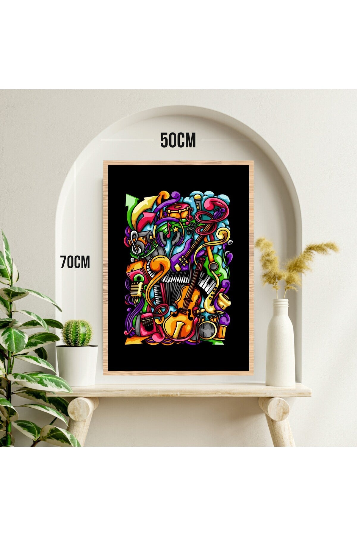 Müzik Büyük Boy Renkli Solmaz Kaliteli Baskı Çerçeve Görünümlü MDF Tablo 70x50cm 251