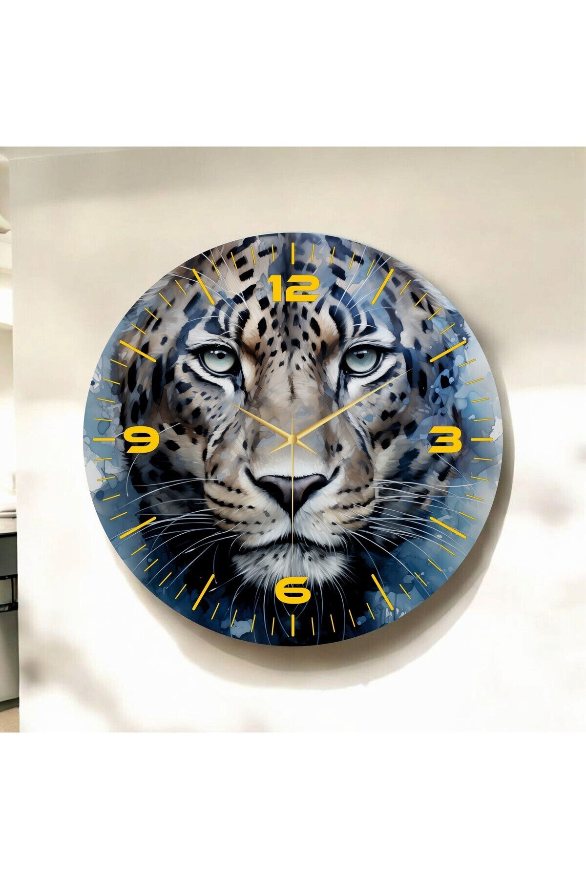 Renkli Baskı Leopar Hayvan Desenli Sayılı Hediyelik Ahşap Sessiz Tablo Duvar Saati