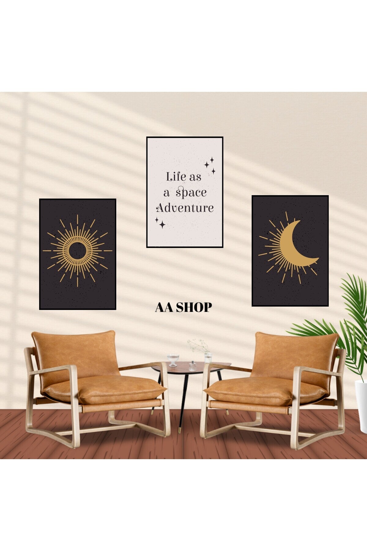 3 Parça Motto Renkli Solmaz Kaliteli Baskı Çerçeve Görünümlü MDF Tablo Set 97