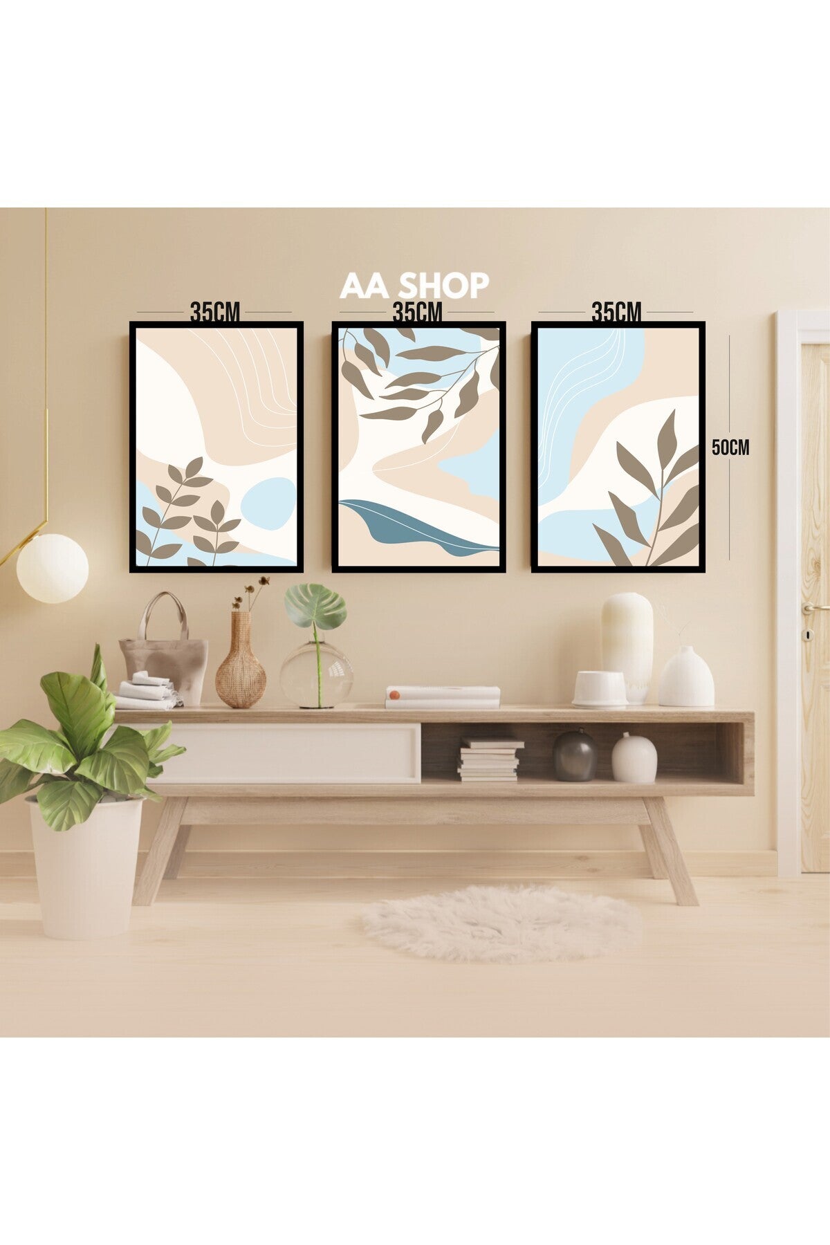 3 Parça Çiçek Yaprak Renkli Solmaz Kaliteli Baskı Çerçeve Görünümlü MDF Tablo Set 59