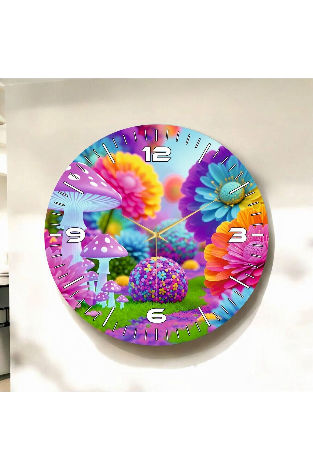 Renkli Baskı Desenli Sayılı Hediyelik Ahşap Sessiz Tablo Duvar Saati