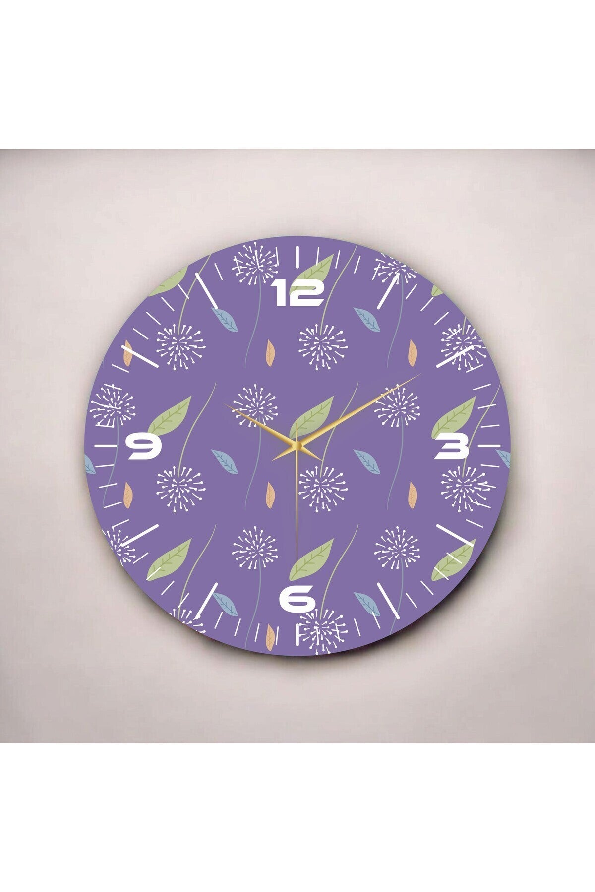 Renkli Baskı Yaprak Desenli Sayılı Hediyelik Ahşap Sessiz Tablo Duvar Saati