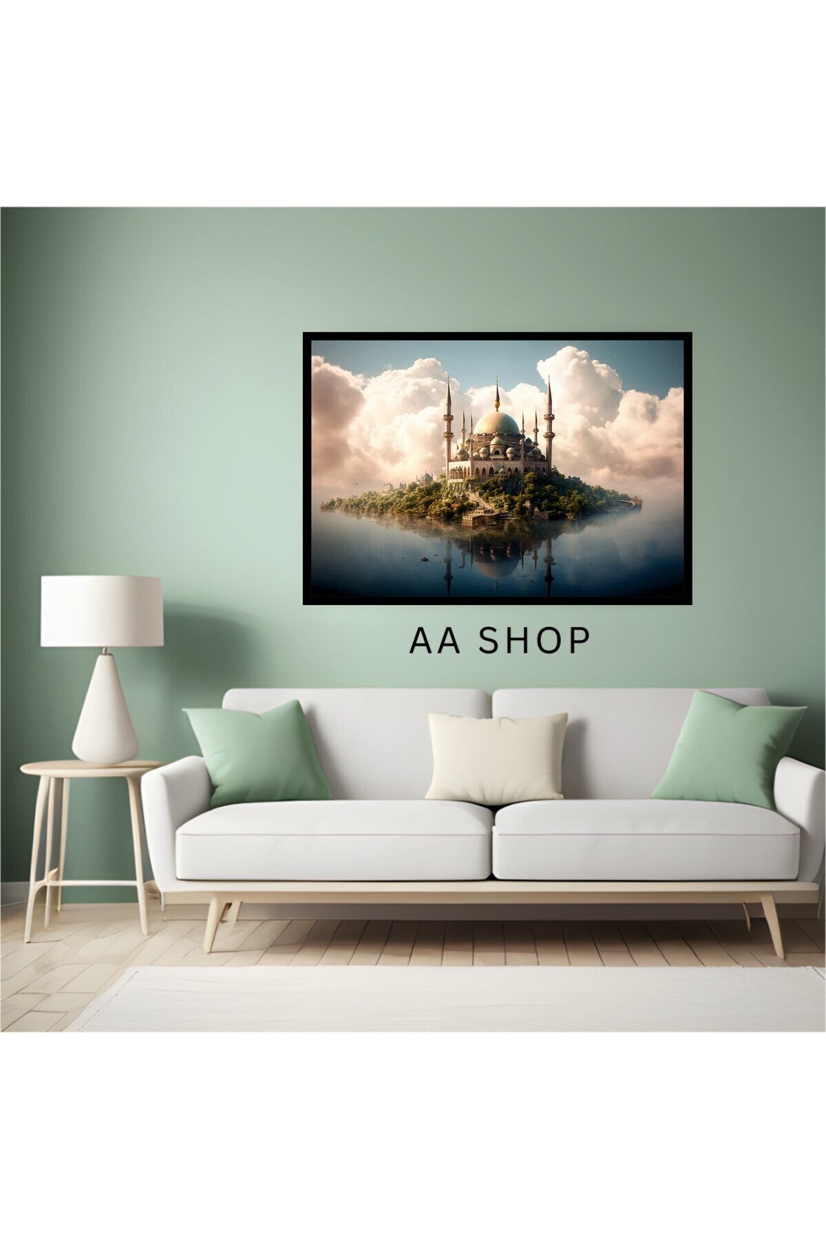 Camii Manzara Büyük Boy Renkli Solmaz Kaliteli Baskı Çerçeve Görünümlü MDF Tablo 70x50cm 174