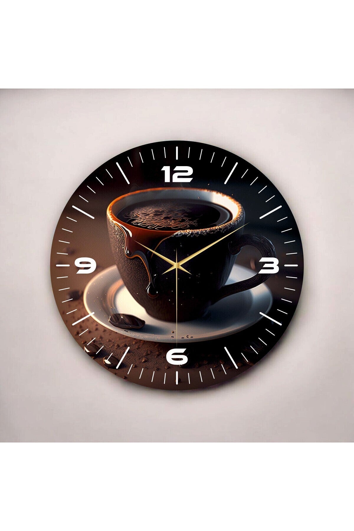 Renkli Baskı Kahve Desenli Sayılı Hediyelik Ahşap Sessiz Tablo Duvar Saati