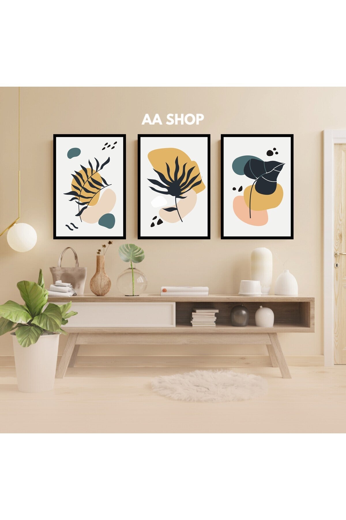 3 Parça Renkli Solmaz Kaliteli Baskı Çerçeve Görünümlü MDF Tablo Set 41