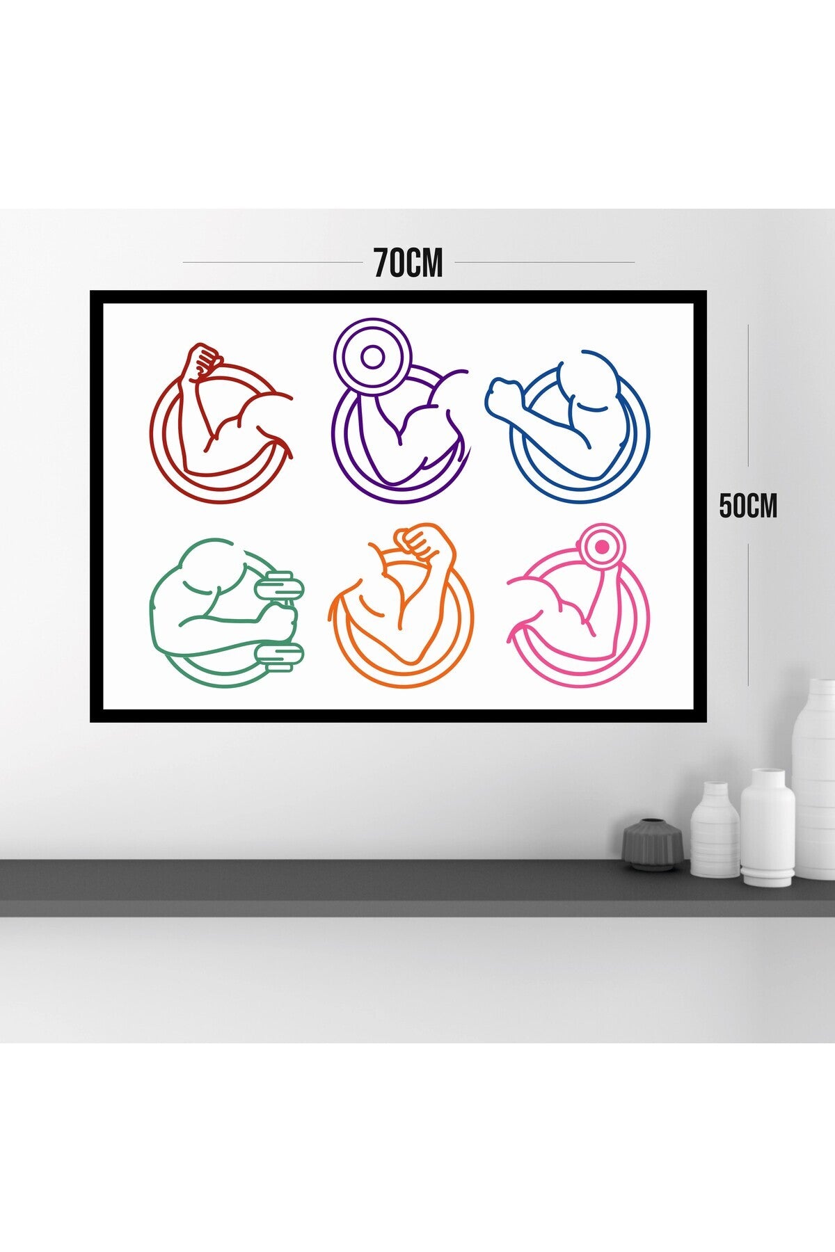 Fitness Spor Büyük Boy Renkli Solmaz Kaliteli Baskı Çerçeve Görünümlü MDF Tablo 70x50cm 184