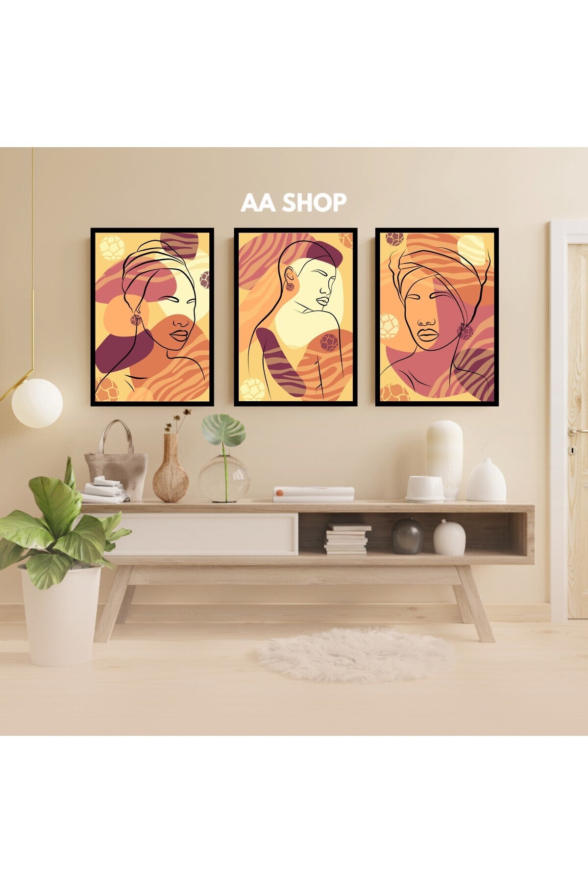 3 Parça Kadın Çiçek Renkli Solmaz Kaliteli Baskı Çerçeve Görünümlü MDF Tablo Set 45