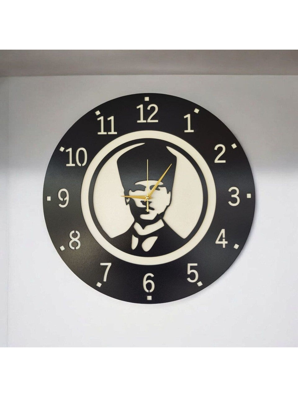 Atatürk Ahşap Siyah Renk Sade Sayılı Hediyelik Sessiz Duvar Saati 50cm