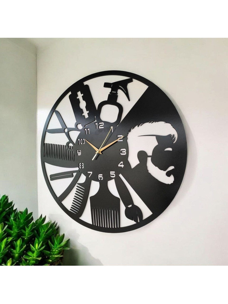 Berber Kuaför Ahşap Siyah Renk Sade Sayılı Hediyelik Sessiz Duvar Saati 50cm