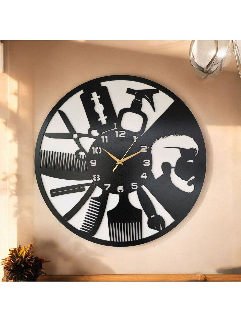 Berber Kuaför Ahşap Siyah Renk Sade Sayılı Hediyelik Sessiz Duvar Saati 50cm