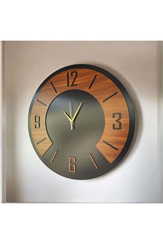 Ahşap Siyah Ceviz Renk Sade Sayılı Hediyelik Sessiz Duvar Saati 50cm