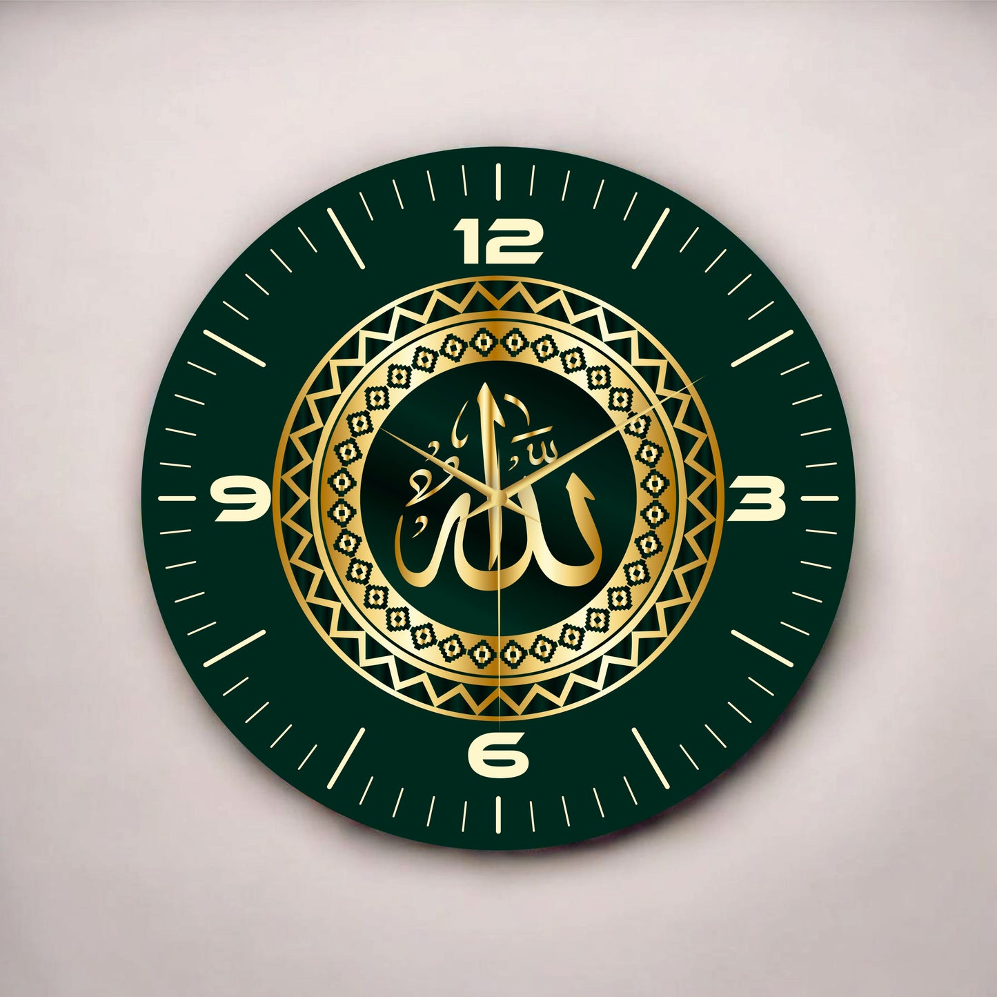 Allah Yazılı Renkli Baskı Desenli Sayılı Hediyelik Ahşap Sessiz Tablo Duvar Saati 50cm