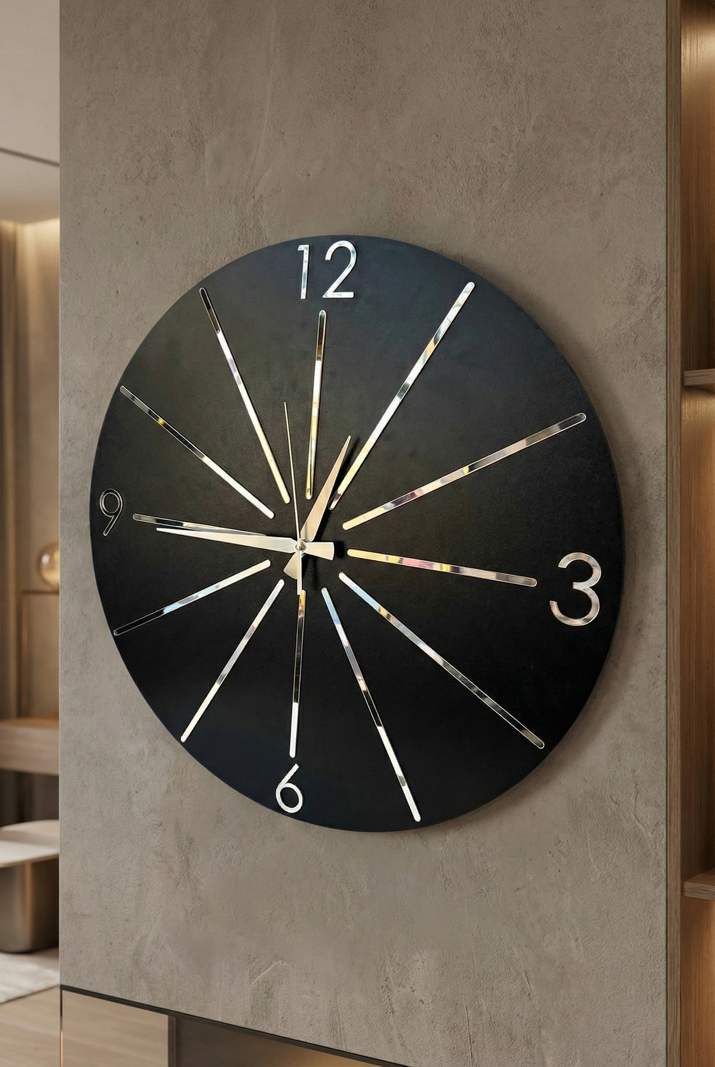 Ahşap Ceviz Mobilya Renk Desenli Hediyelik Sessiz Duvar Saati 50cm