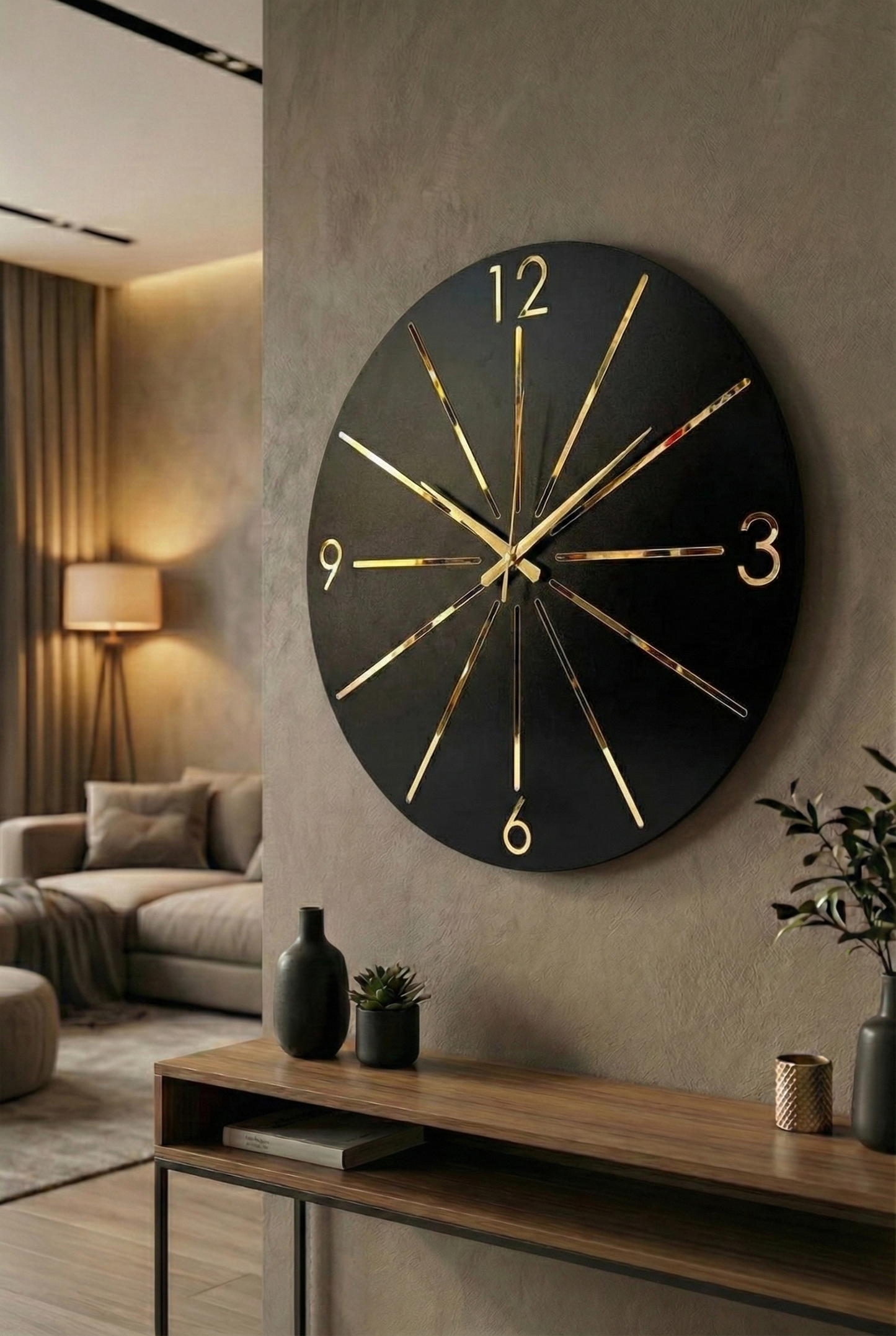 Ahşap Ceviz Mobilya Renk Desenli Hediyelik Sessiz Duvar Saati 50cm