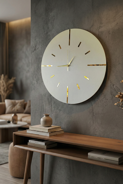 Ahşap Ceviz Mobilya Renk Desenli Hediyelik Sessiz Duvar Saati 50cm