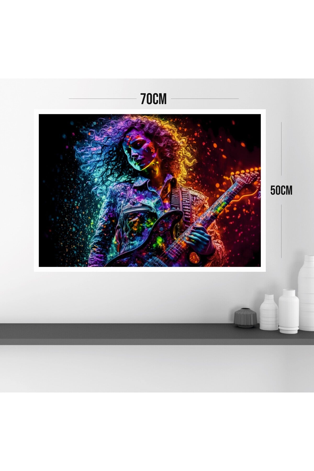 Müzik Kadın Büyük Boy Renkli Solmaz Kaliteli Baskı Çerçeve Görünümlü MDF Tablo 70x50cm 143